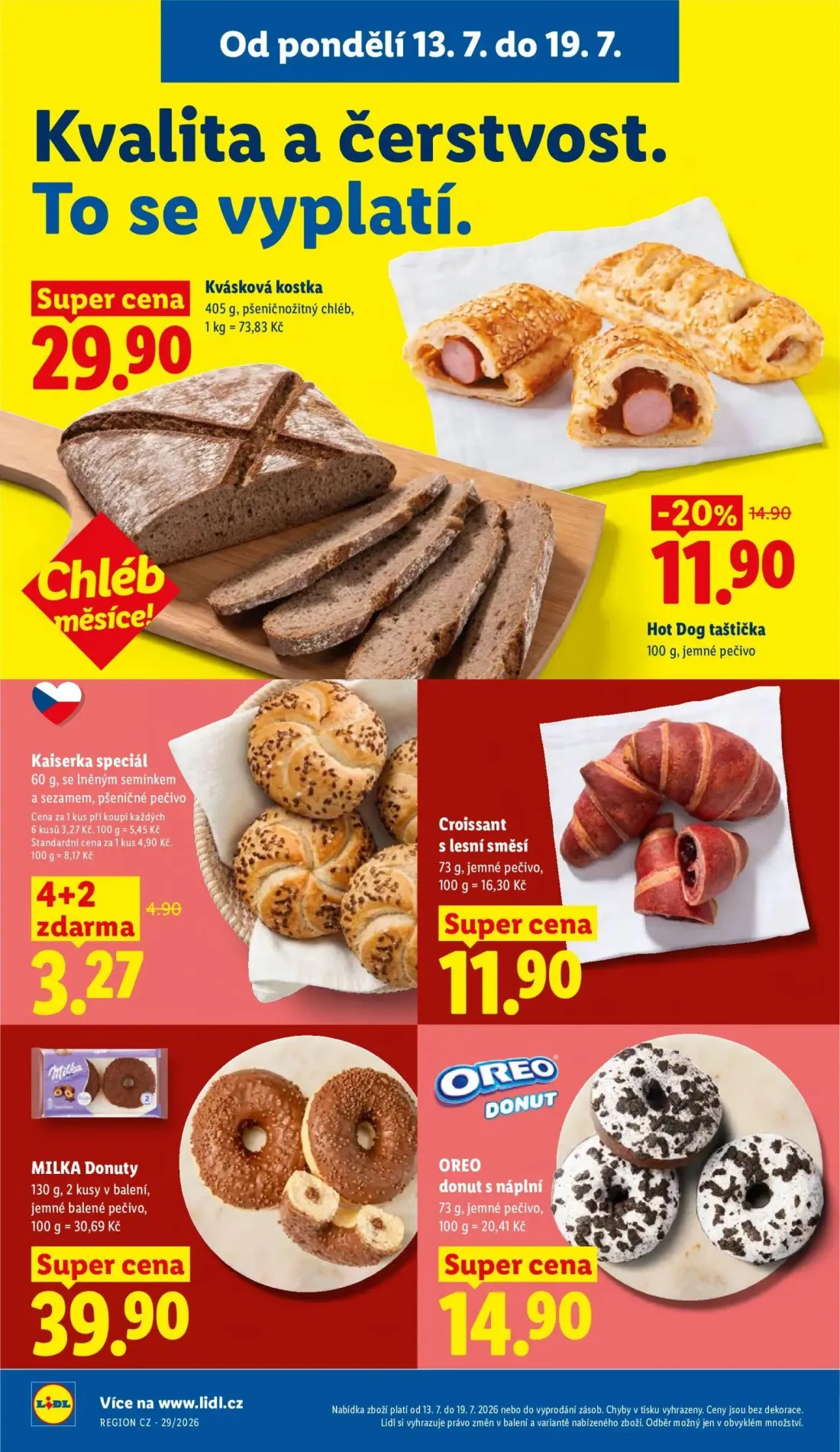 Lidl leták, strana 16 z 49 — Hot Dog taštička, Kaiserka speciál, Kvásková kostka