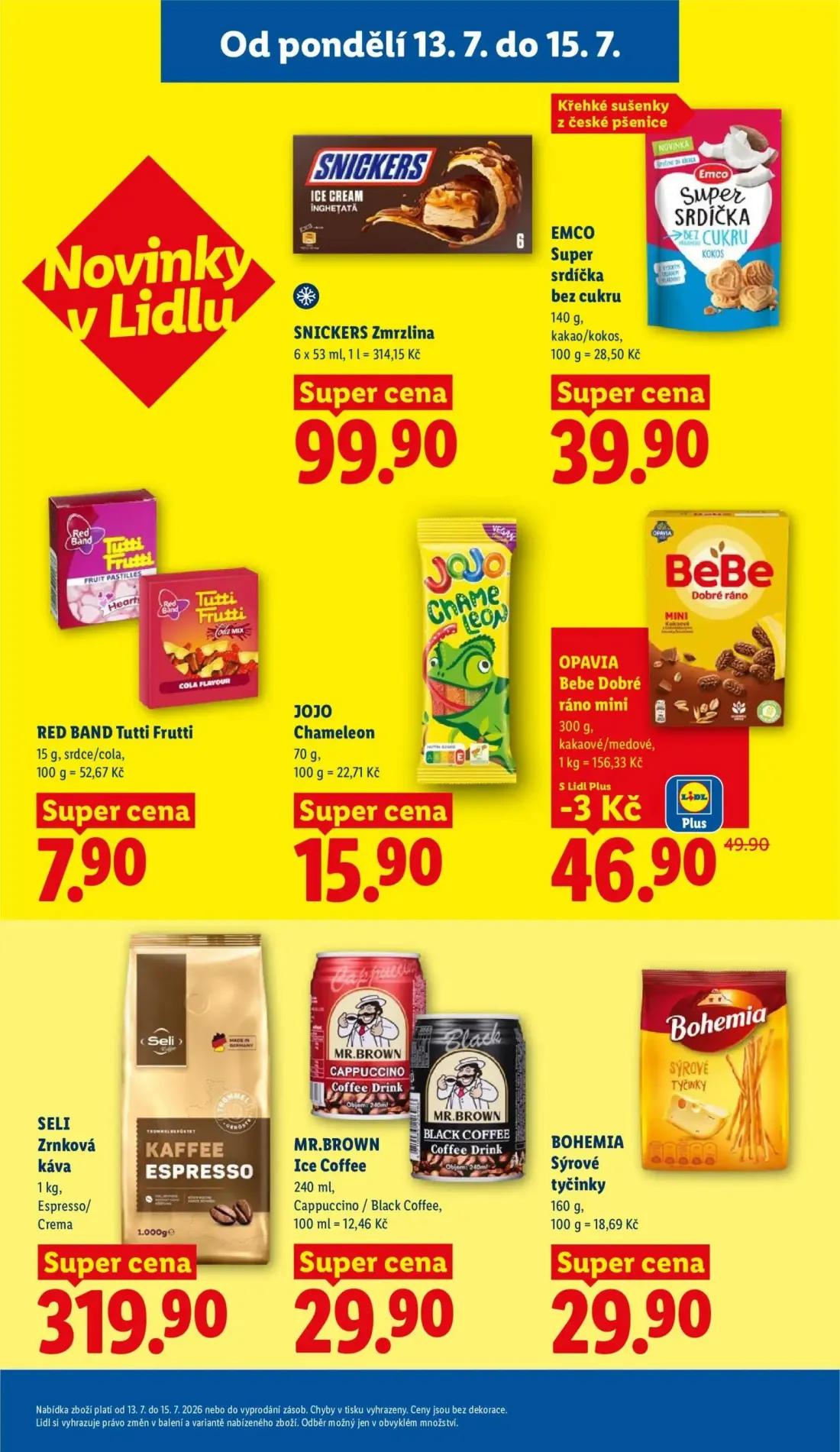 Lidl leták, strana 21 z 49 — OPAVIA Bebe Dobré ráno mini, SNICKERS Zmrzlina, MR.BROWN Ice Coffee