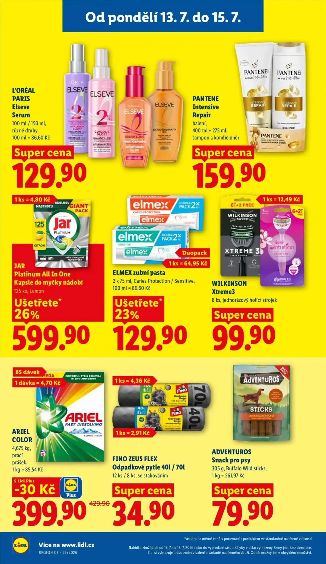 Lidl leták, strana 28 z 49 — ARIEL COLOR prací prášek, JAR Platinum All In One Kapsle do myčky nádobí, ELMEX zubní pasta