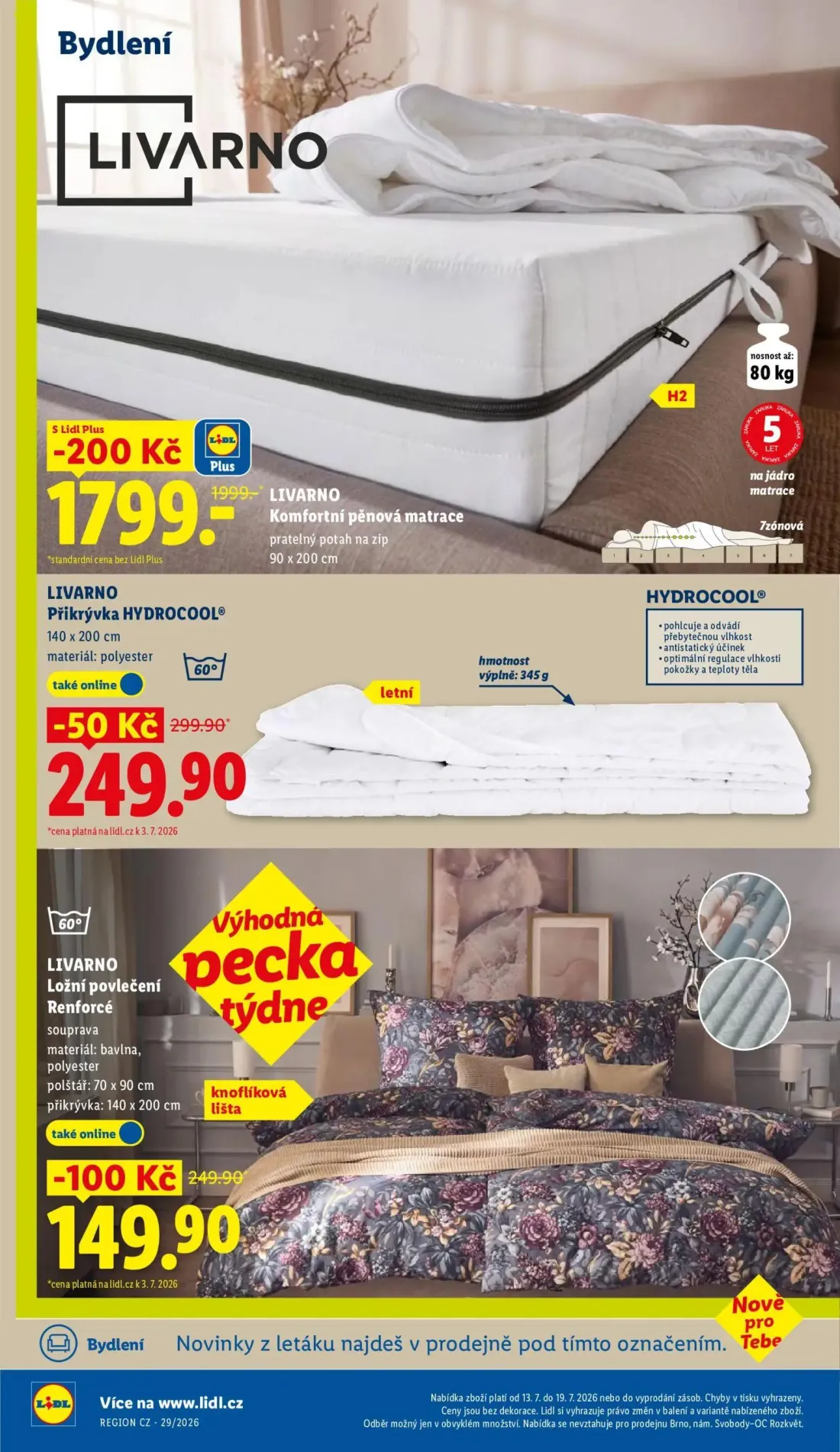 Lidl leták, strana 32 z 49 — LIVARNO Komfortní pěnová matrace, LIVARNO Ložní povlečení Renforcé, LIVARNO Přikrývka HYDROCOOL®