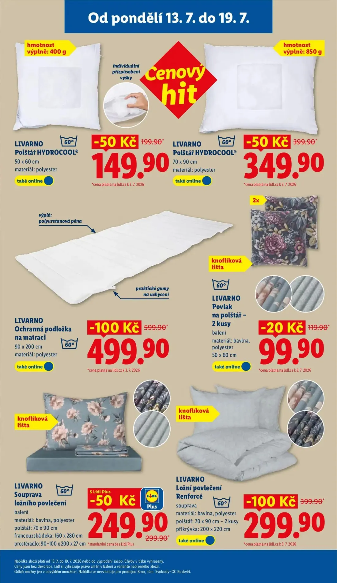Lidl leták, strana 33 z 49 — Ochranná podložka na matraci, Ložní povlečení Renforcé, Polštář HYDROCOOL®