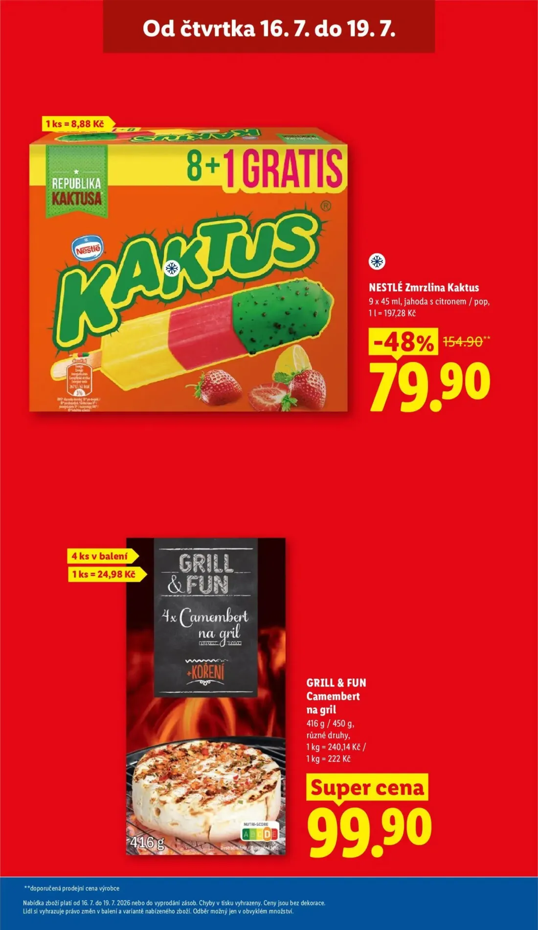 Lidl leták, strana 11 z 51 — NESTLÉ Zmrzlina Kaktus, GRILL & FUN Camembert na gril