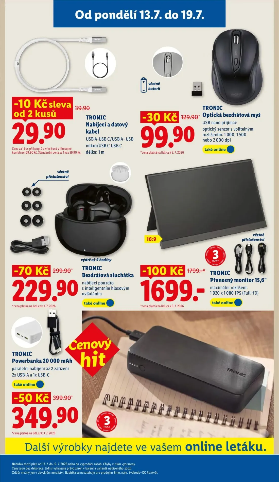 Lidl leták, strana 39 z 49 — TRONIC Přenosný monitor 15,6", TRONIC Bezdrátová sluchátka, TRONIC Powerbanka 20 000 mAh