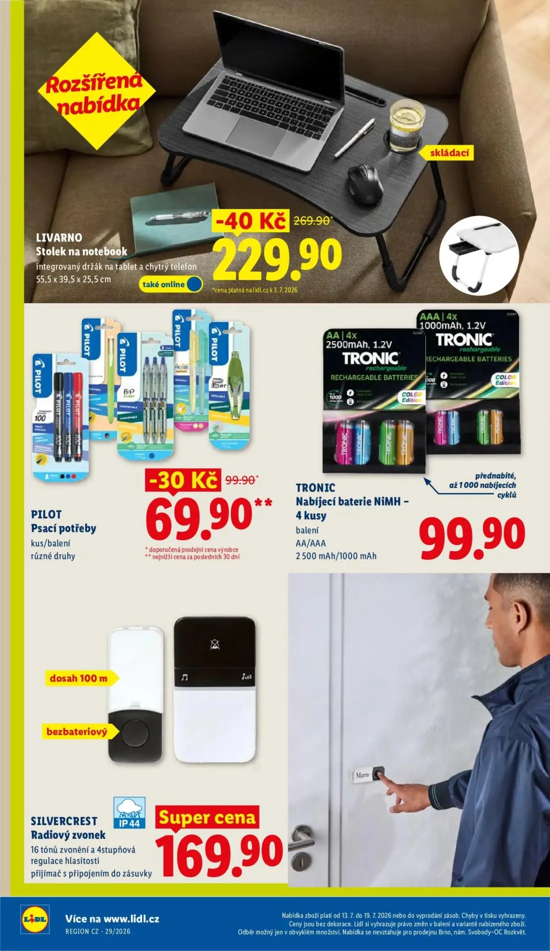 Lidl leták, strana 40 z 49 — LIVARNO Stolek na notebook, TRONIC Nabíjecí baterie NiMH, SILVERCREST Radiový zvonek