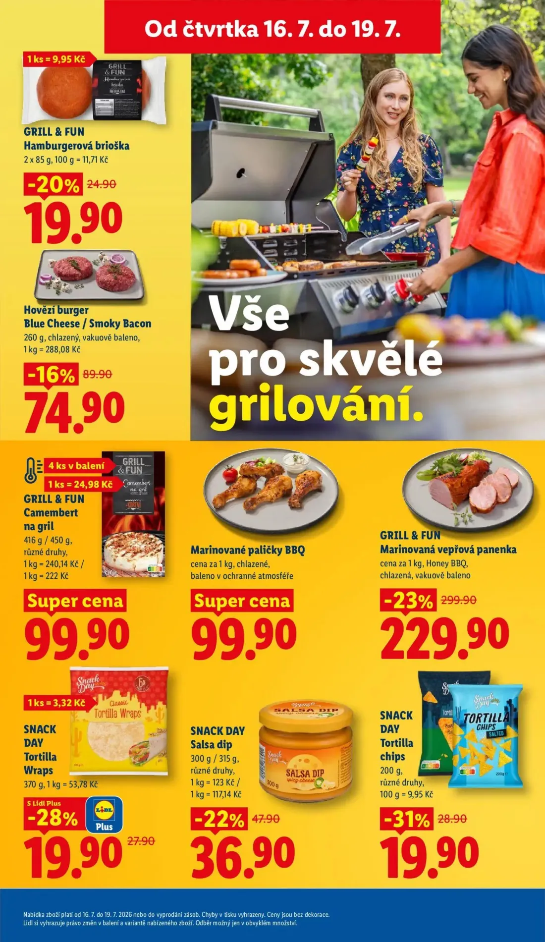 Lidl leták, strana 23 z 51 — Marinovaná vepřová panenka, Hovězí burger Blue Cheese / Smoky Bacon, Salsa dip