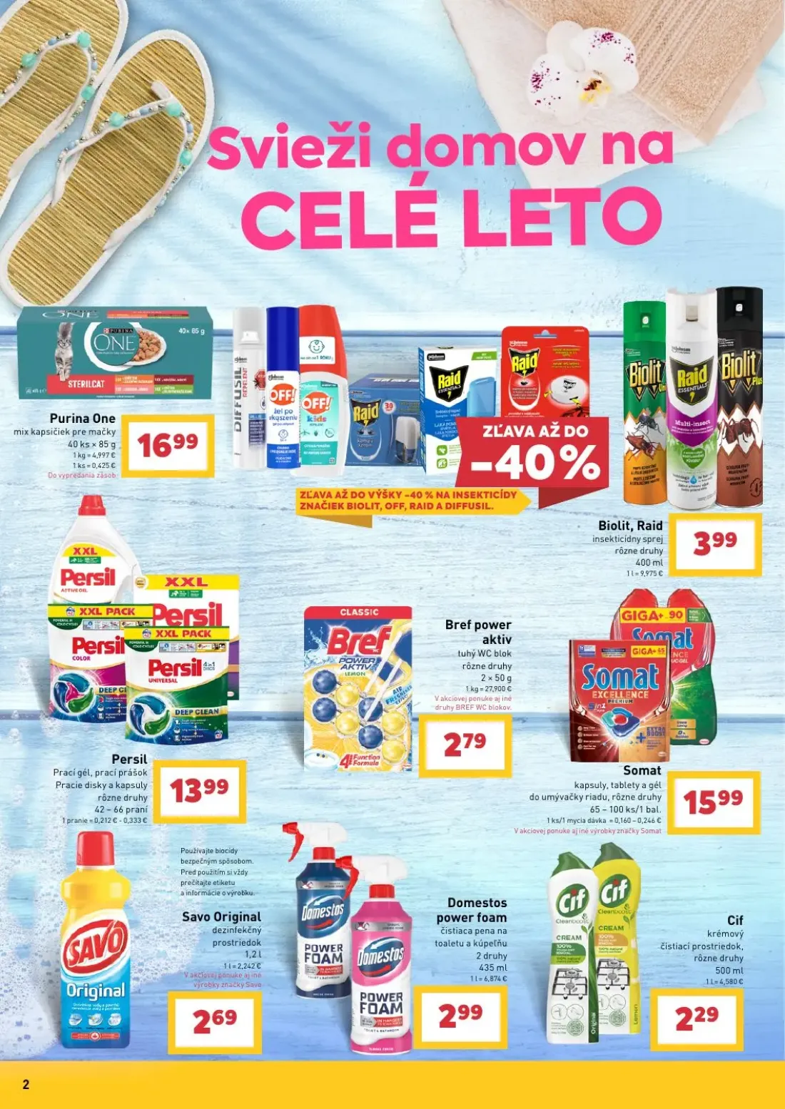 Billa leták, strana 2 z 6 — Purina One mix kapsičiek pre mačky, Biolit, Raid insekticídny sprej, Persil Prací gél, prací prá…