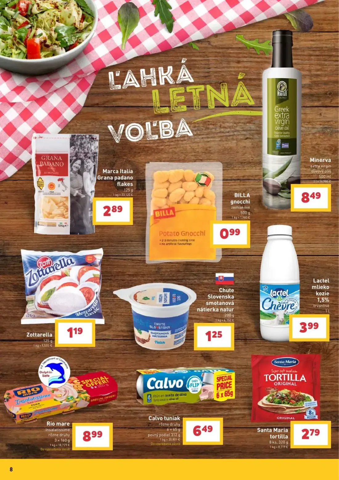 Billa leták, strana 8 z 36 — Marca Italia Grana padano flakes, BILLA gnocchi, Minerva extra virgin olivový olej