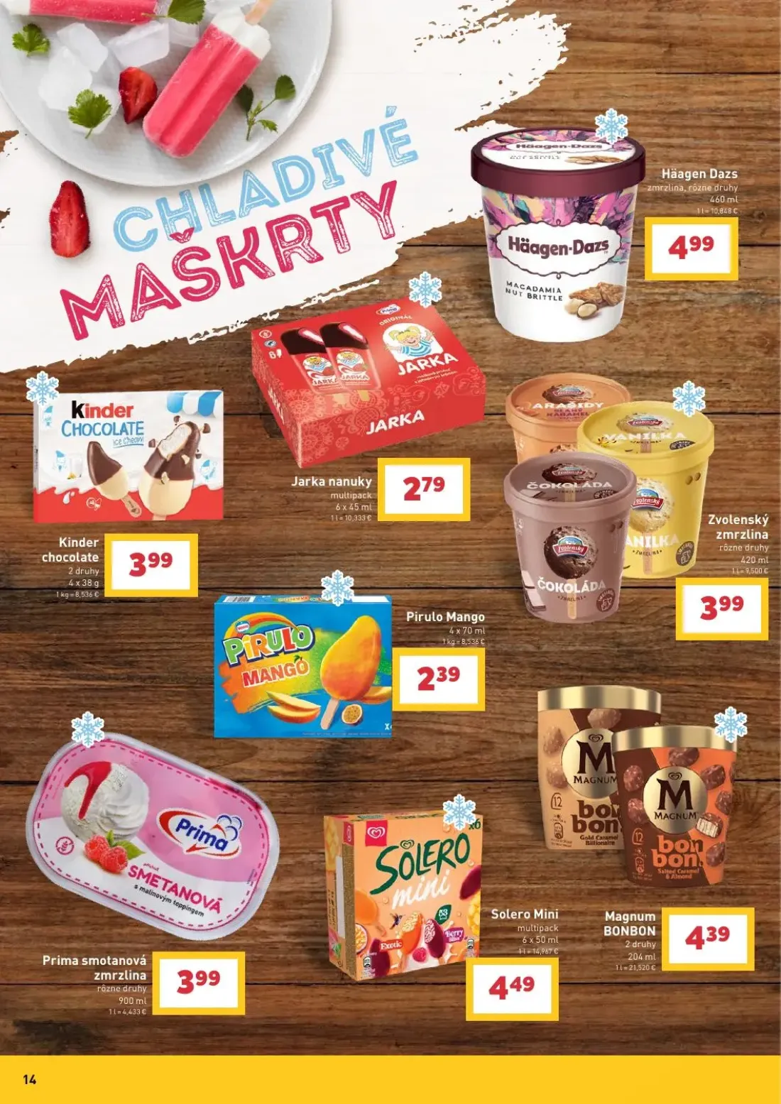 Billa leták, strana 14 z 36 — Häagen Dazs zmrzlina, rôzne druhy, Jarka nanuky multipack, Kinder chocolate
