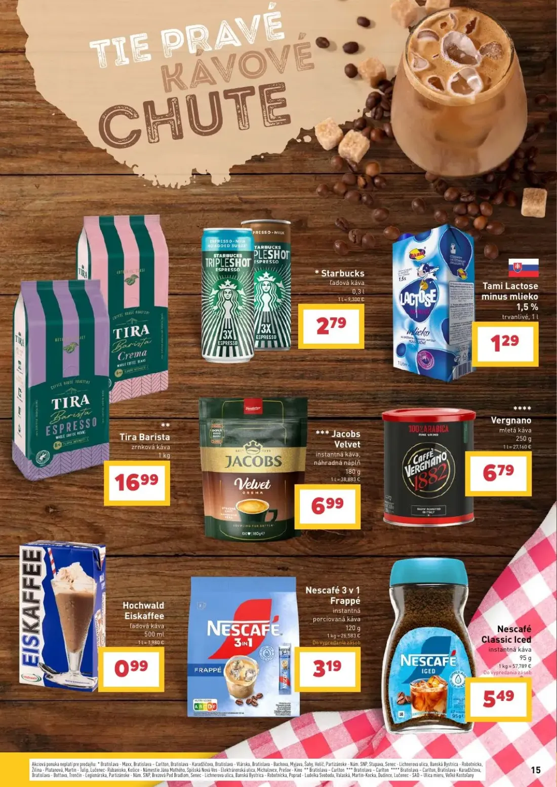 Billa leták, strana 15 z 36 — Tira Barista zrnková káva, Starbucks ľadová káva, Tami Lactose minus mlieko