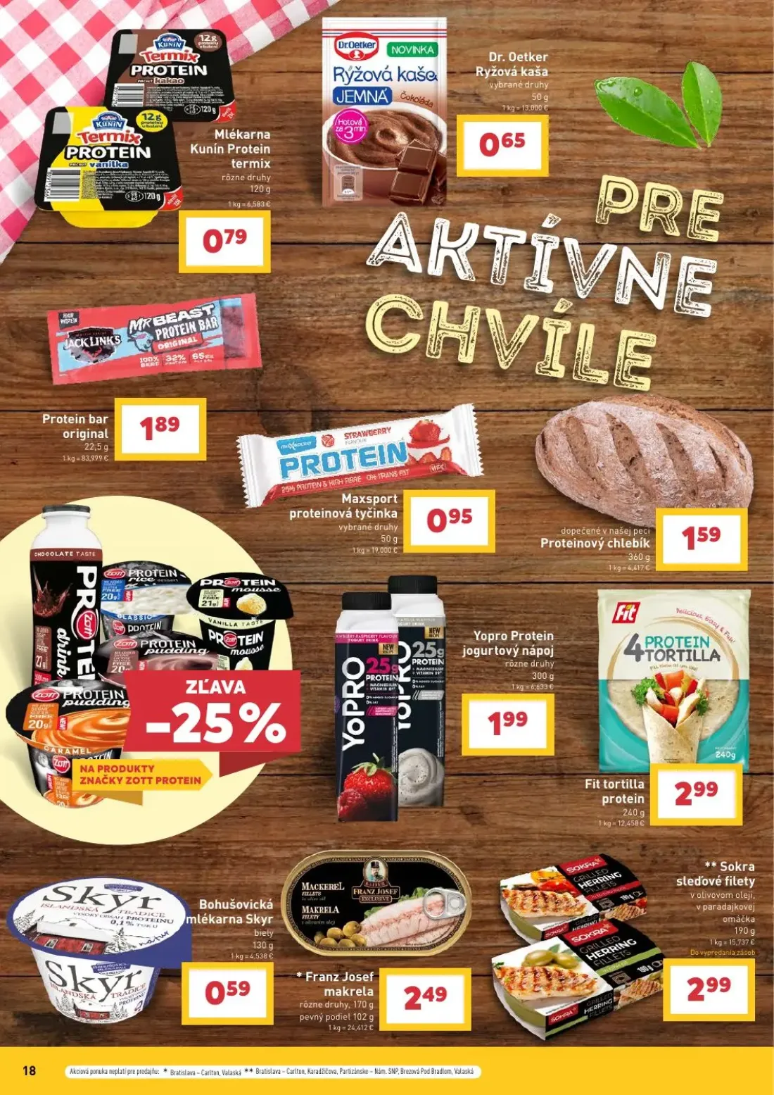 Billa leták, strana 18 z 36 — Mliekarna Kunín Protein termix, Dr. Oetker Ryžová kaša, Protein bar original