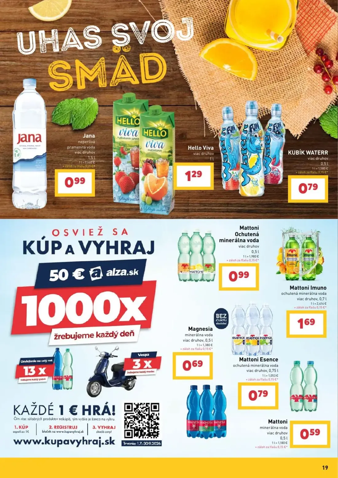 Billa leták, strana 19 z 36 — Jana neperlivá pramenitá voda, Hello Viva, KUBÍK WATERR