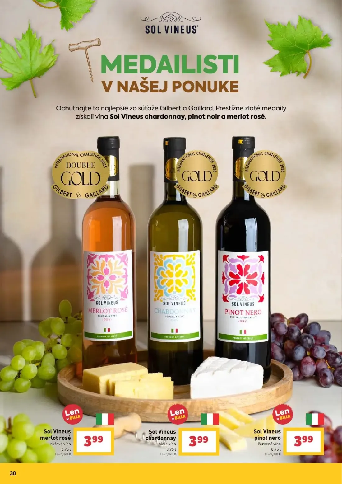 Billa leták, strana 30 z 36 — Sol Vineus merlot rosé, Sol Vineus chardonnay, Sol Vineus pinot nero
