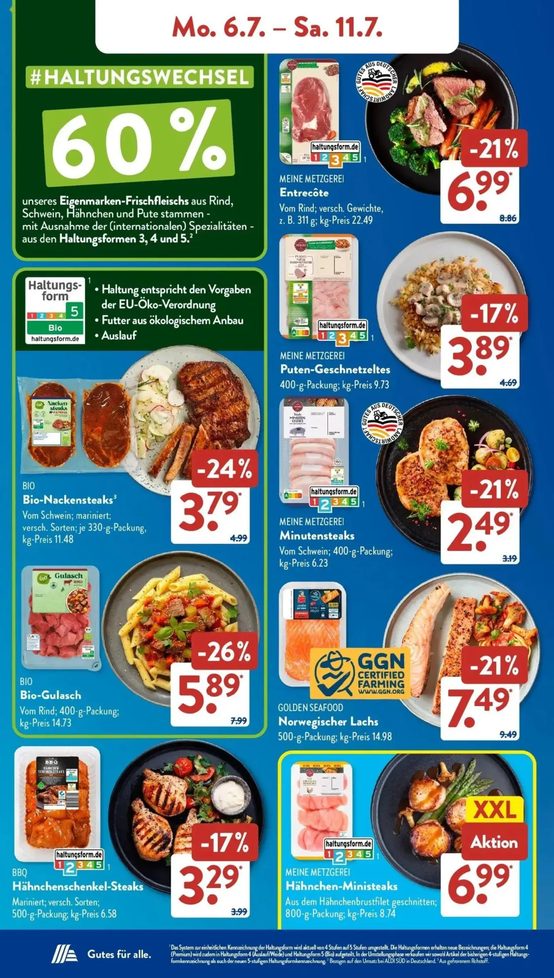 Aldi Süd Prospekt, Seite 5 von 32 — Bio-Gulasch, Norwegischer Lachs, Entrecôte