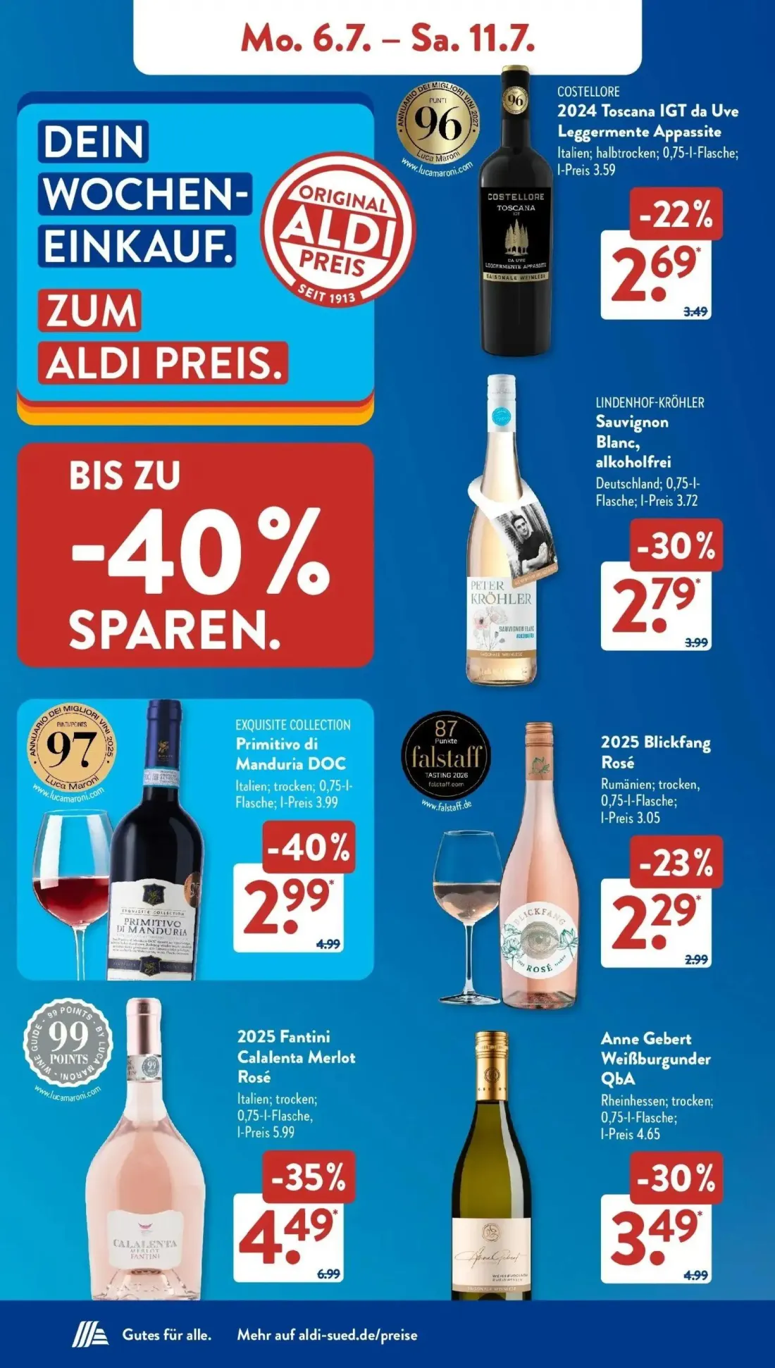 Aldi Süd Prospekt, Seite 7 von 32 — 2025 Fantini Calalenta Merlot Rosé, EXQUISITE COLLECTION Primitivo di Manduria DOC, Anne…