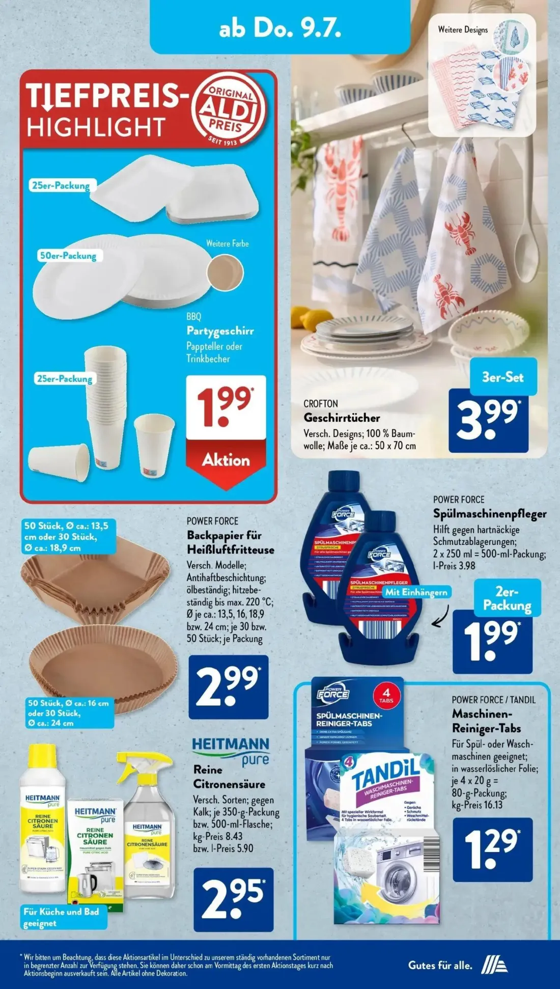 Aldi Süd Prospekt, Seite 16 von 32 — BBQ Partygeschirr Pappteller oder Trinkbecher, CROFTON Geschirrtücher, POWER FORCE Back…