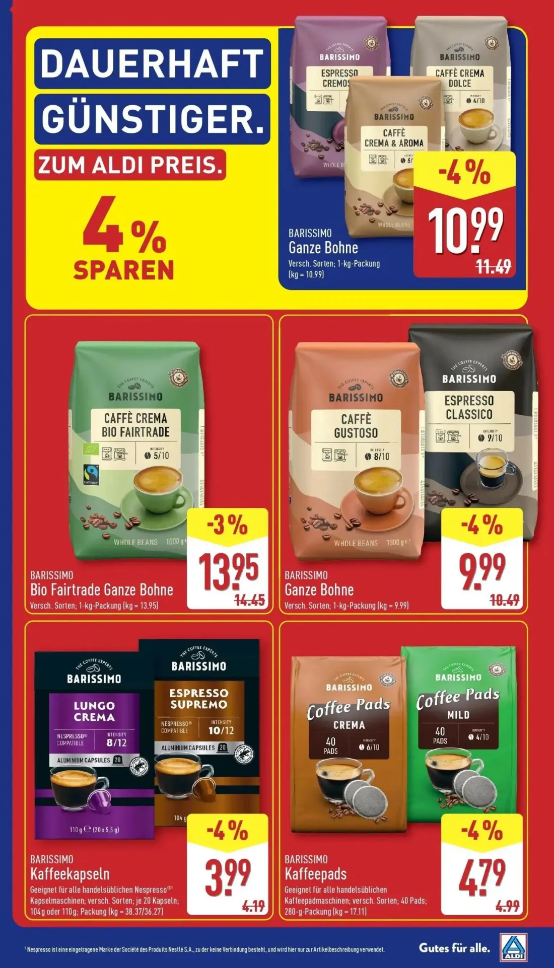 Aldi Nord Prospekt, Seite 4 von 41 — BARISSIMO Ganze Bohne, BARISSIMO Bio Fairtrade Ganze Bohne, BARISSIMO Ganze Bohne