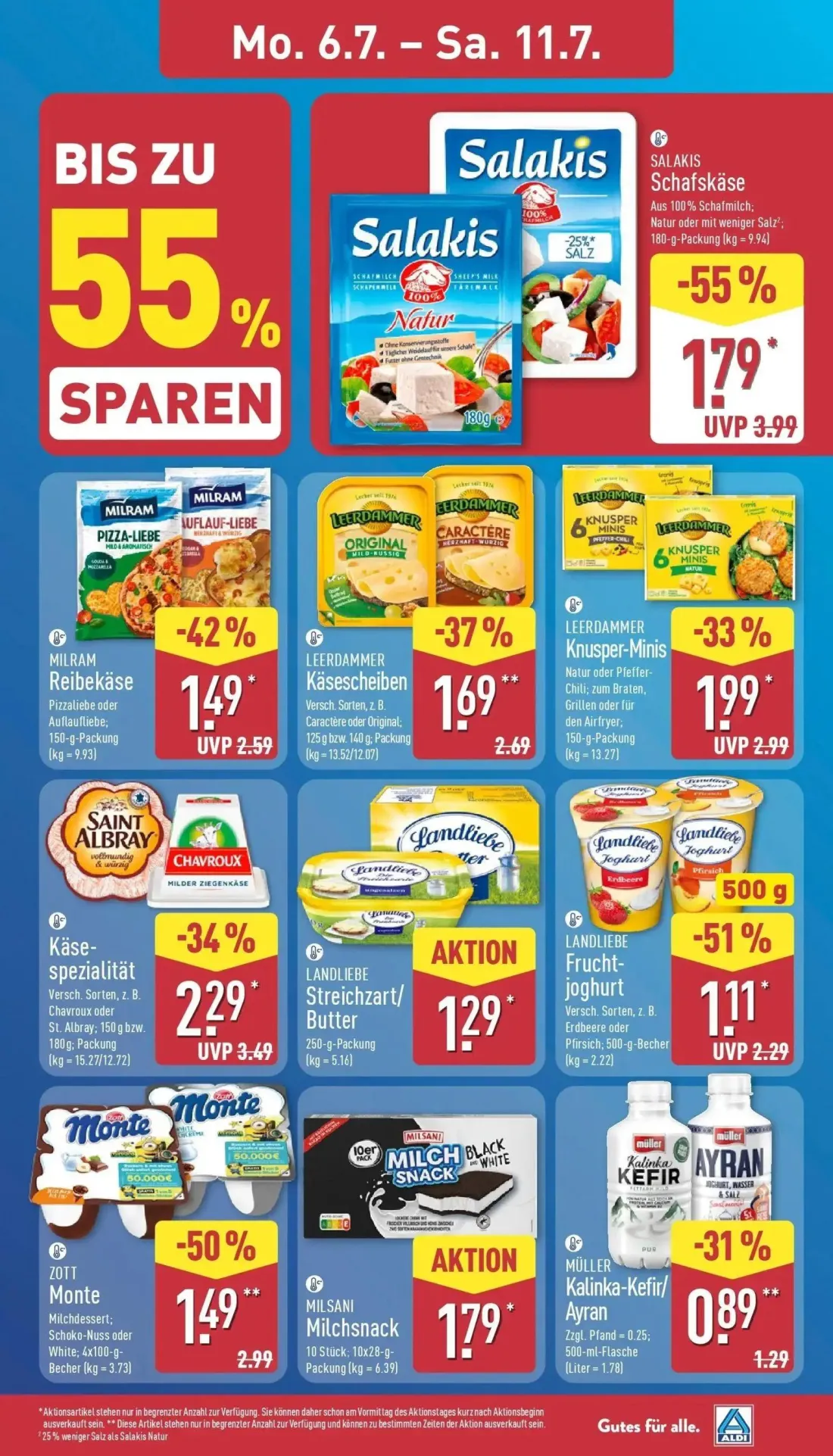 Aldi Nord Prospekt, Seite 7 von 41 — ZOTT Monte, LANDLIEBE Frucht- joghurt, MÜLLER Kalinka-Kefir/ Ayran