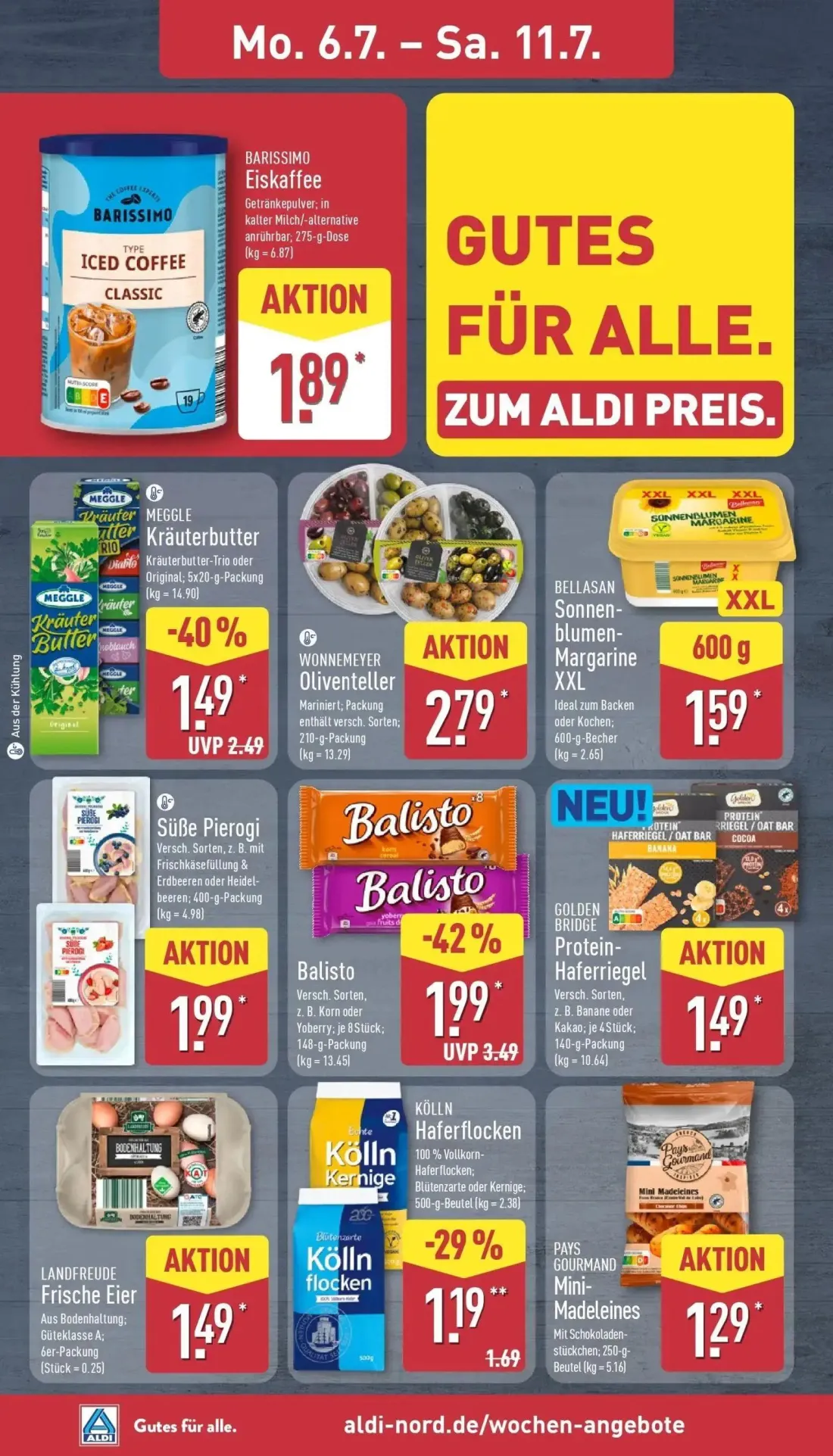Aldi Nord Prospekt, Seite 8 von 41 — KÖLLN Haferflocken, BARISSIMO Eiskaffee, LANDFREUDE Frische Eier