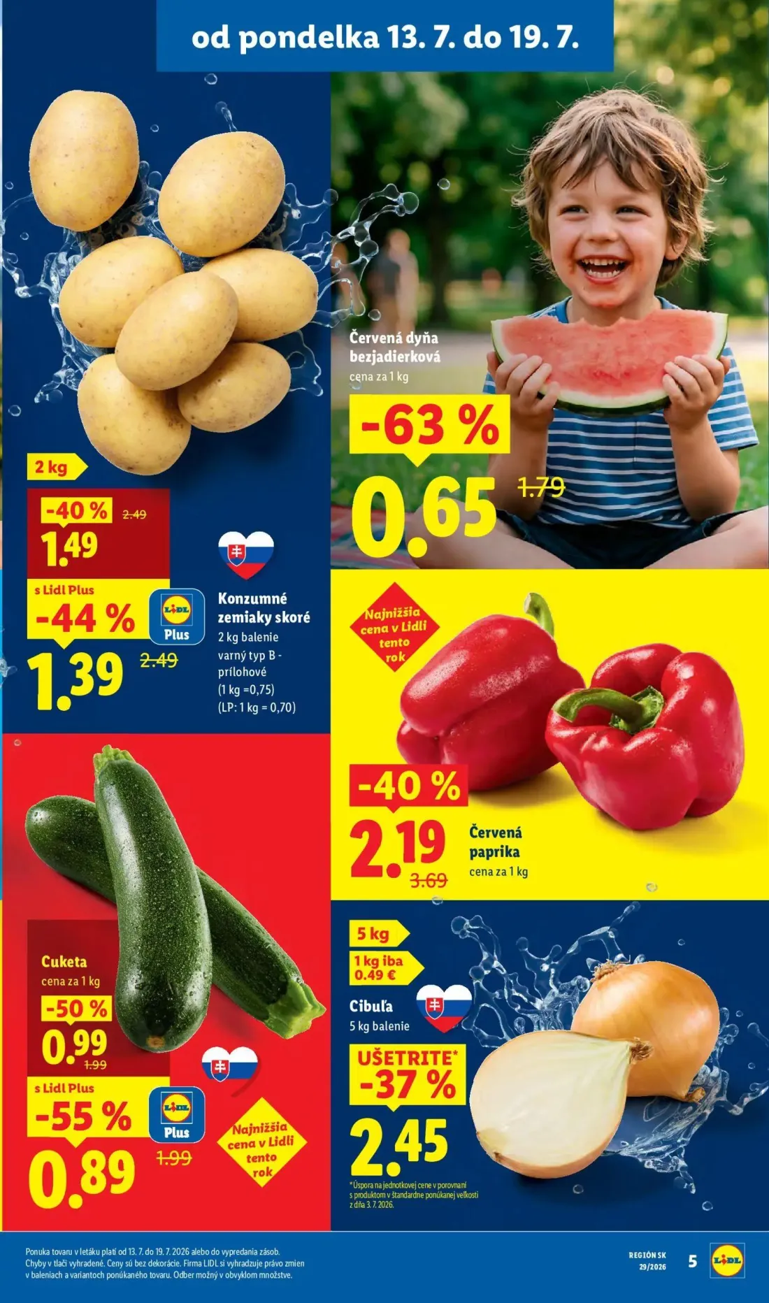 Lidl leták, strana 9 z 94 — Červená paprika, Červená dyňa bezjadierková, Konzumné zemiaky skoré