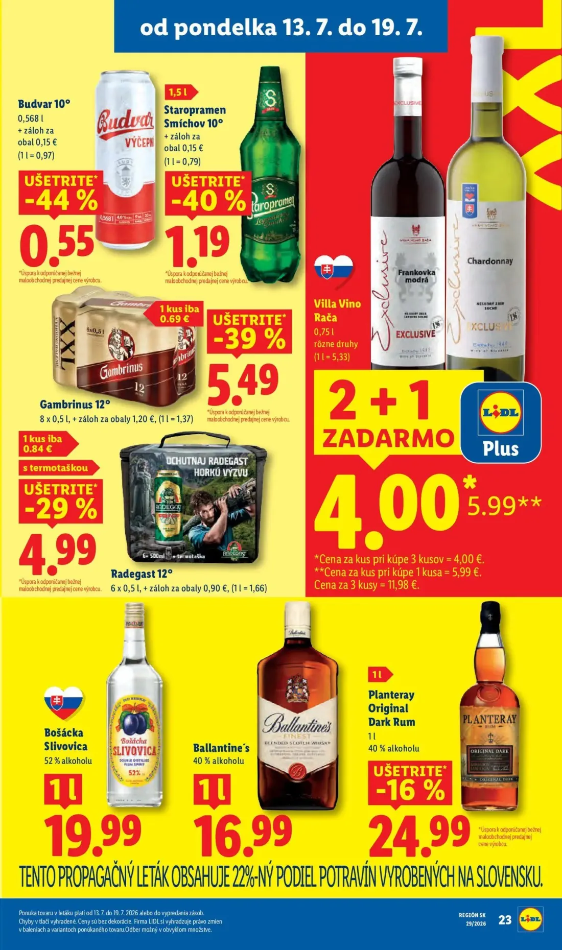Lidl leták, strana 27 z 94 — Villa Vino Rača, Budvar 10°, Staropramen Smíchov 10°