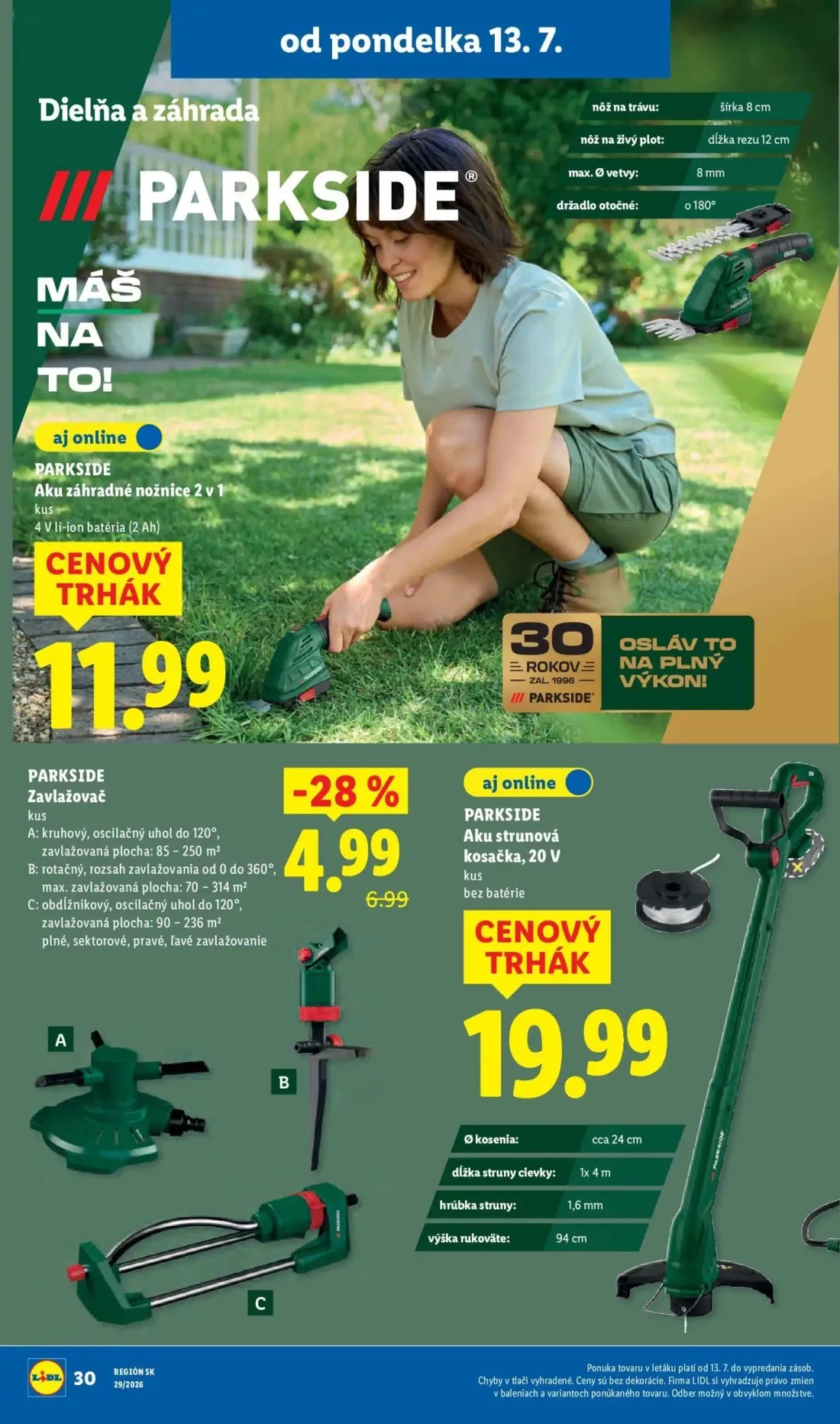 Lidl leták, strana 40 z 94 — PARKSIDE Zavlažovač, PARKSIDE Aku záhradné nožnice 2 v 1, PARKSIDE Aku strunová kosačka, 20 V