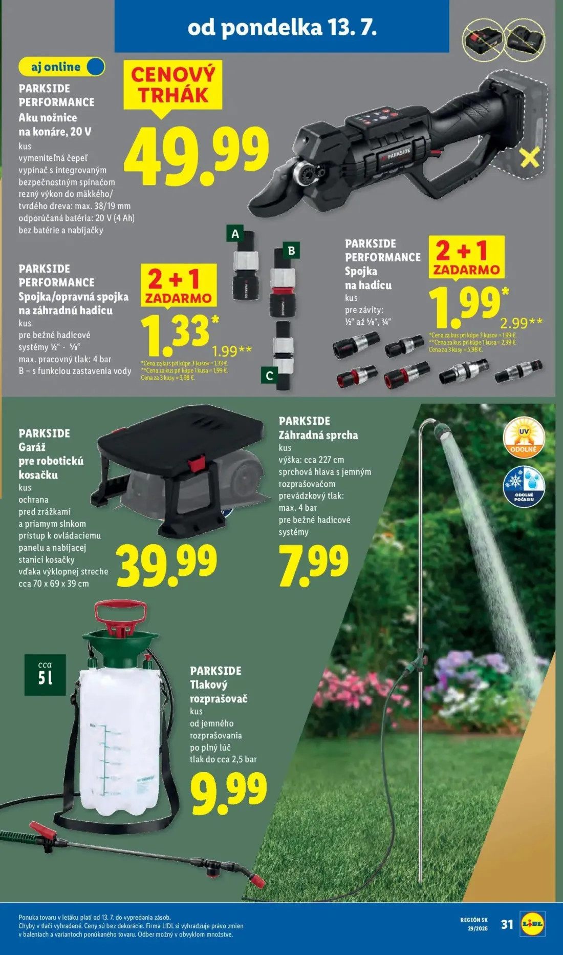 Lidl leták, strana 41 z 94 — Spojka na hadicu, Spojka/opravná spojka na záhradnú hadicu, Aku nožnice na konáre
