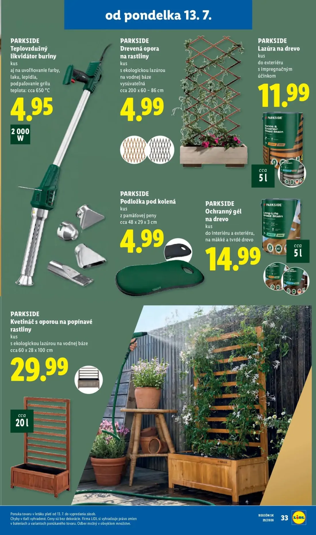 Lidl leták, strana 43 z 94 — Teplovzdušný likvidátor buriny, Drevená opora na rastliny, Lazúra na drevo