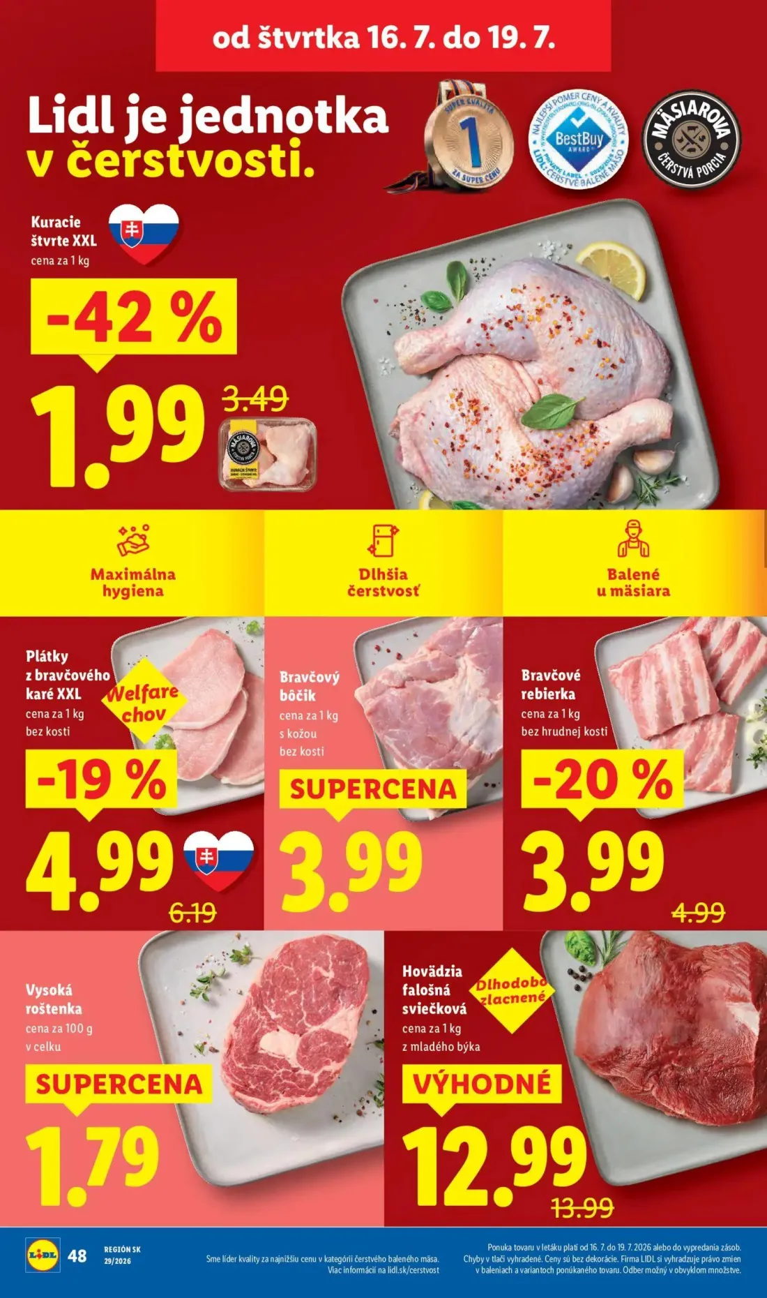 Lidl leták, strana 56 z 94 — Kuracie štvrte XXL, Plátky z bravčového karé XXL, Bravčové rebierka