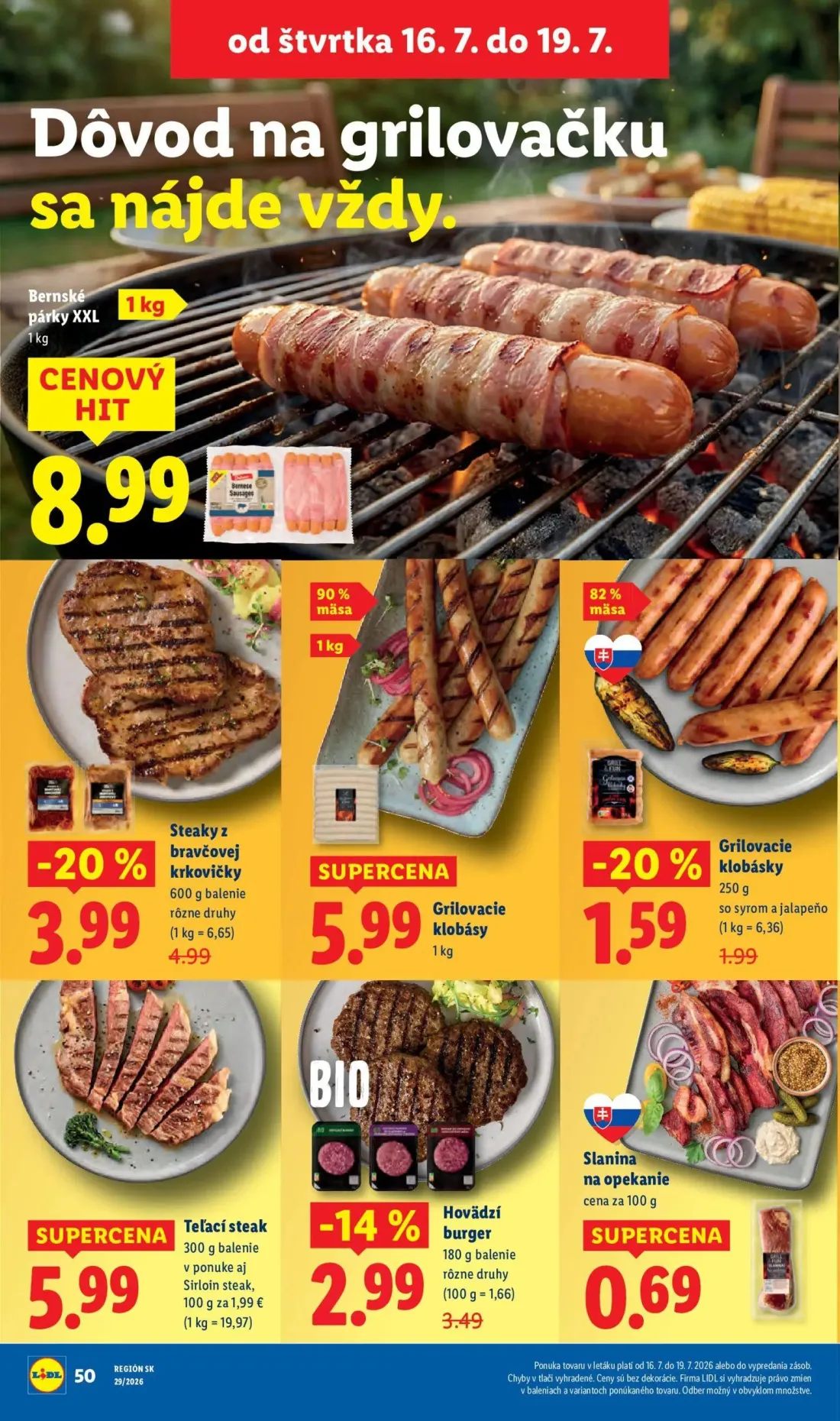 Lidl leták, strana 58 z 94 — Steaky z bravčovej krkovičky, Hovädzí burger, Grilovacie klobásky