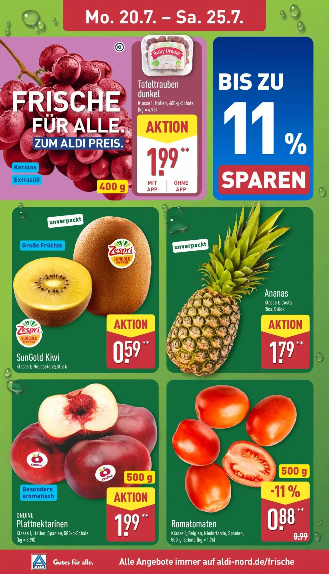 Aldi Nord Prospekt, Seite 2 von 40 — Tafeltrauben dunkel, SunGold Kiwi, Ananas
