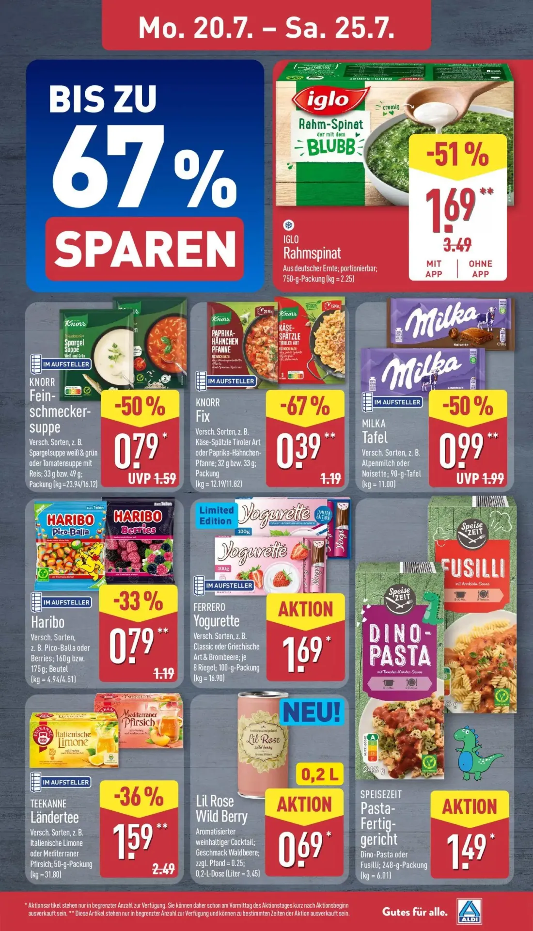Aldi Nord Prospekt, Seite 7 von 40 — IGLO Rahmspinat, MILKA Tafel, KNORR Feinschmecker-suppe