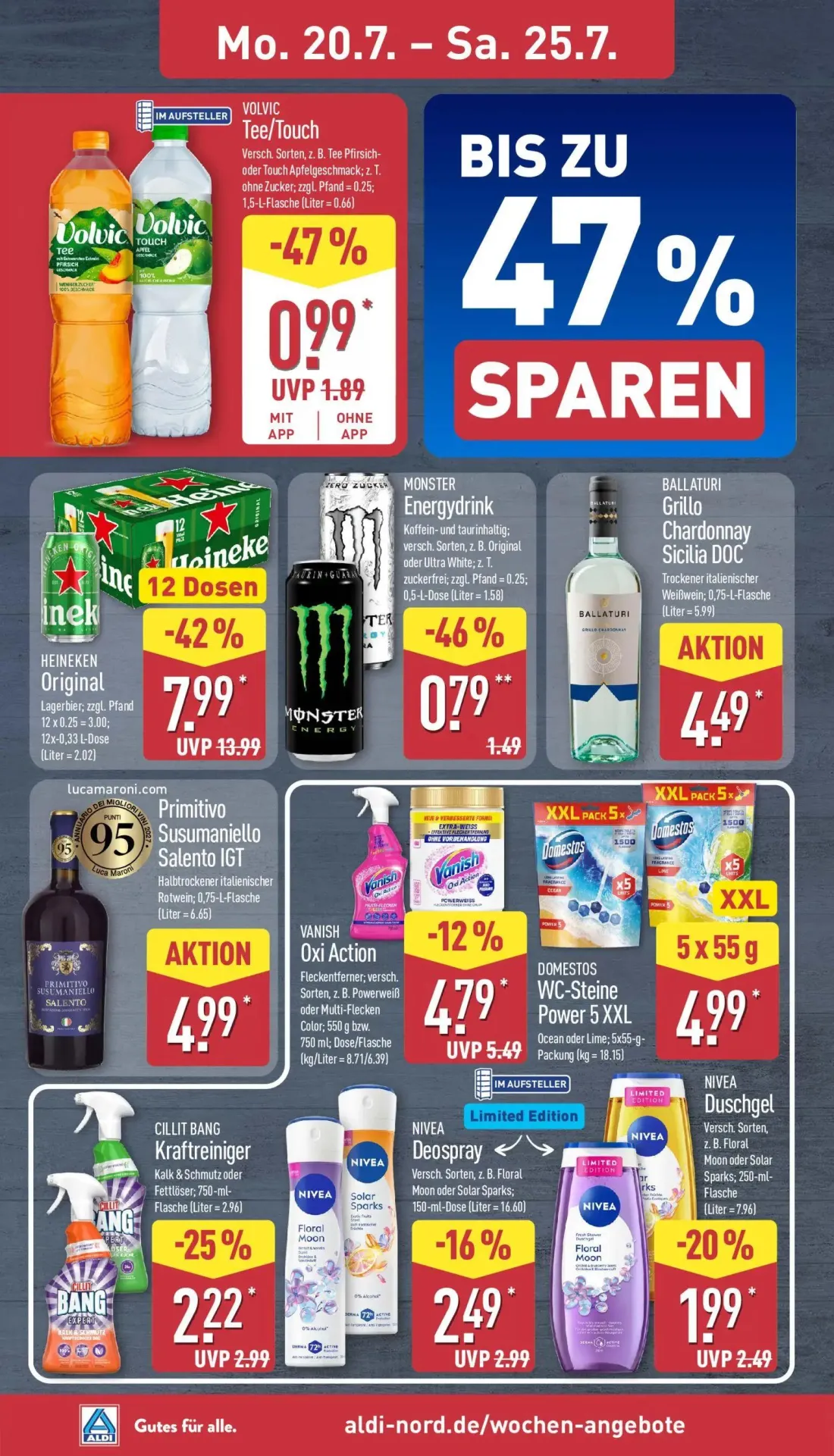 Aldi Nord Prospekt, Seite 8 von 40 — HEINEKEN Original Lagerbier, VOLVIC Tee/Touch, MONSTER Energydrink