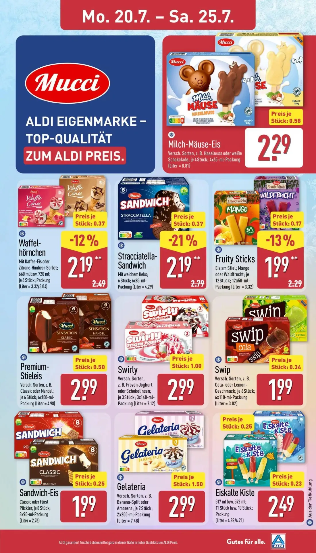 Aldi Nord Prospekt, Seite 13 von 40 — Stracciatella-Sandwich, Waffel-hörnchen, Fruity Sticks