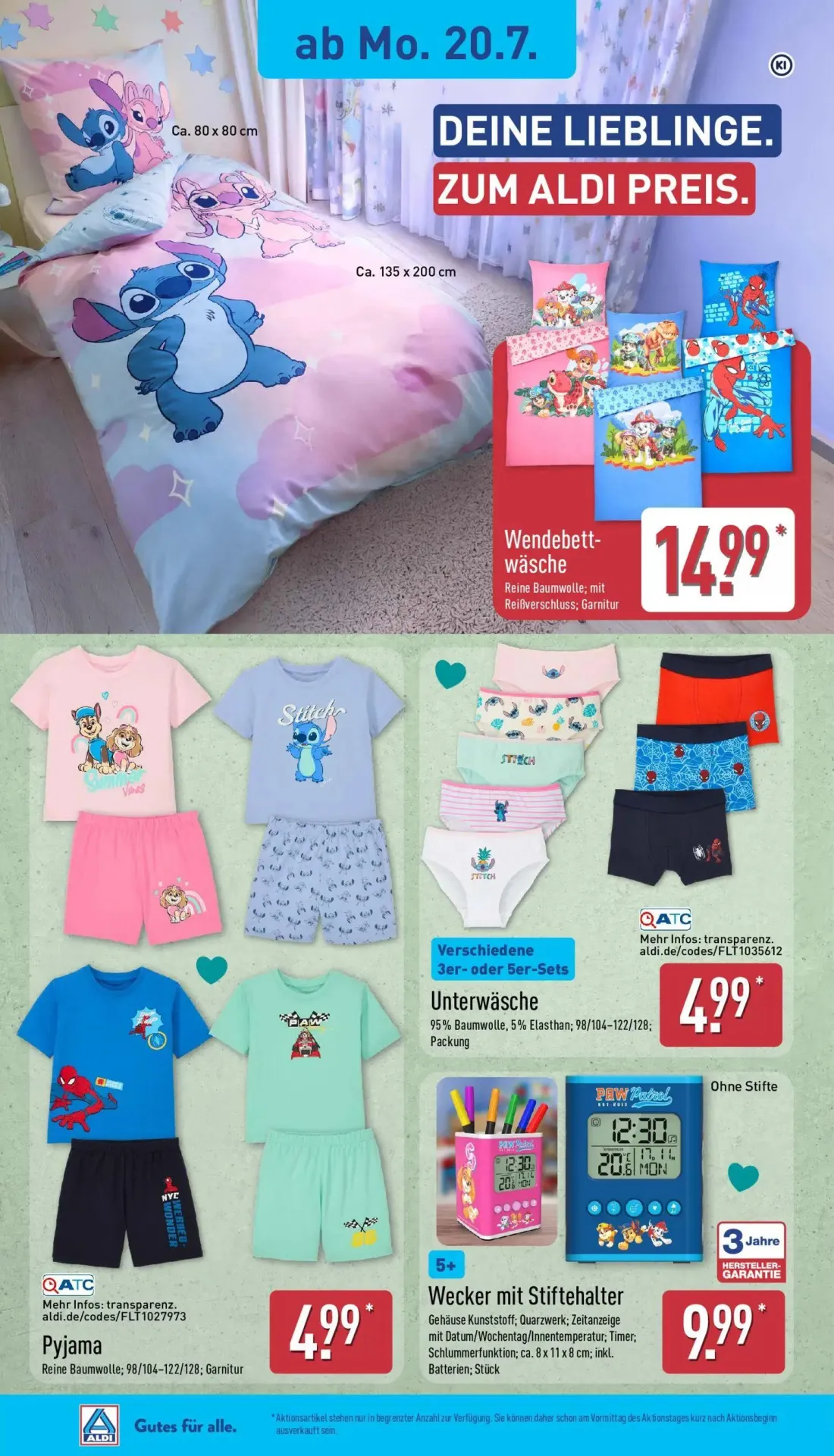 Aldi Nord Prospekt, Seite 14 von 40 — Unterwäsche, Pyjama