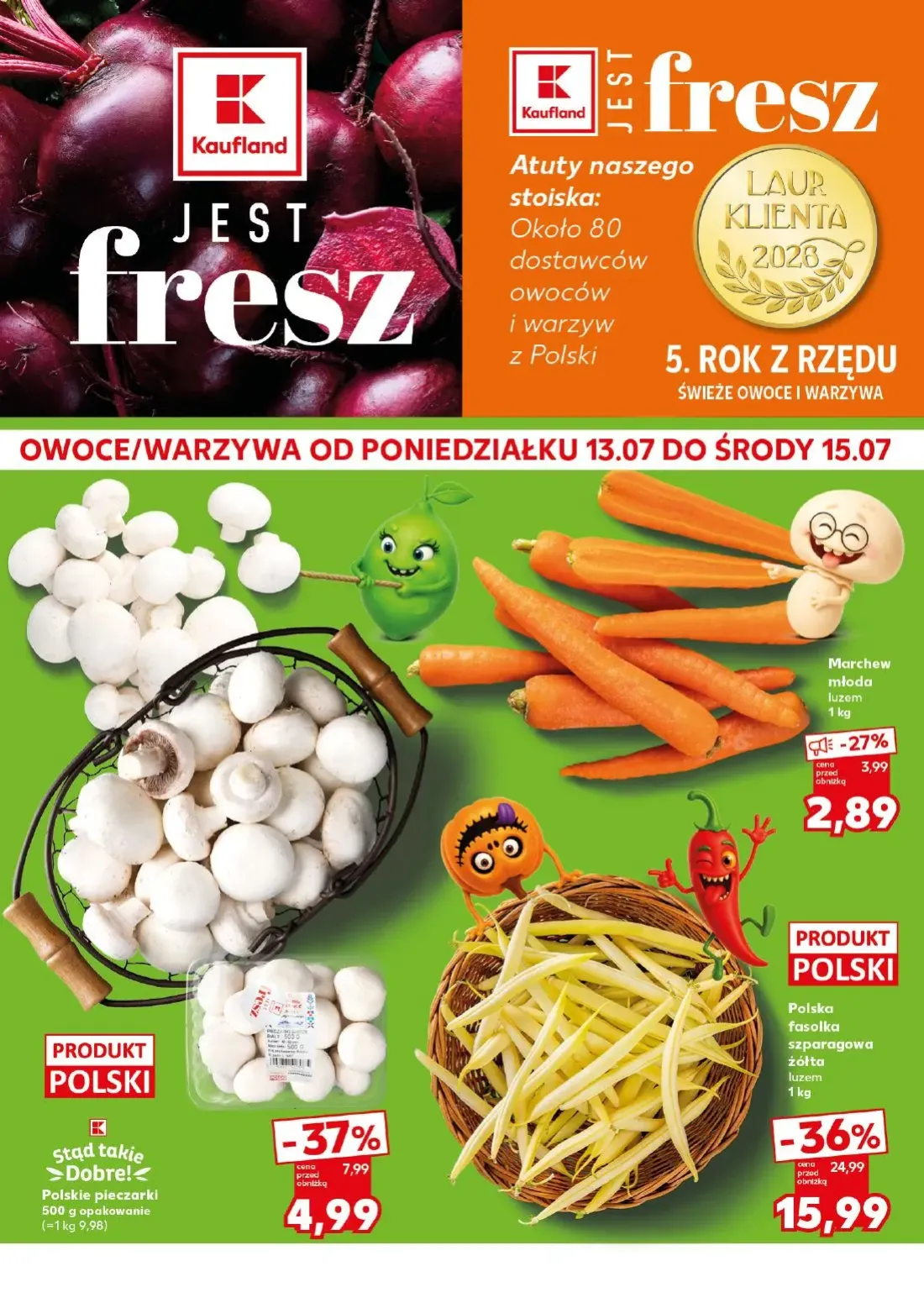 Kaufland gazetka, strona 2 z 36 — Polska fasolka szparagowa żółta, Polskie pieczarki, Marchew młoda
