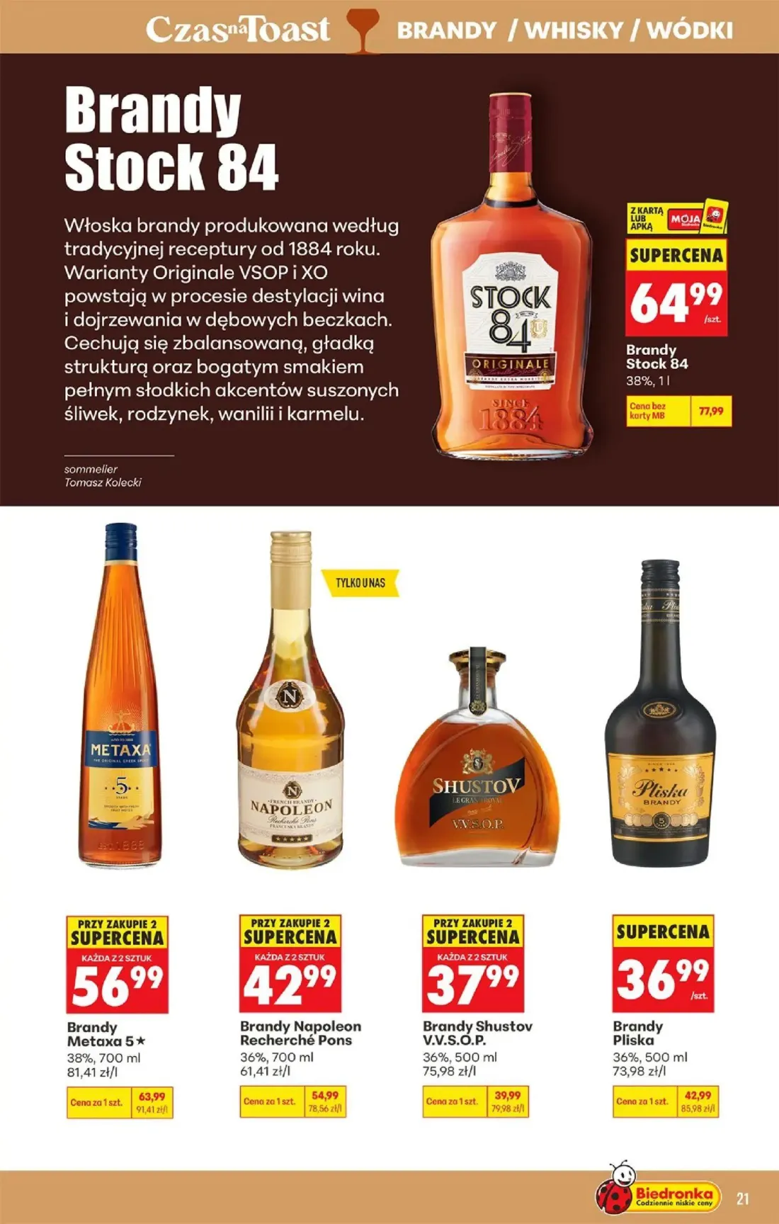 Biedronka gazetka, strona 21 z 36 — Brandy Stock 84, Brandy Napoleon Recherché Pons, Brandy Metaxa 5*