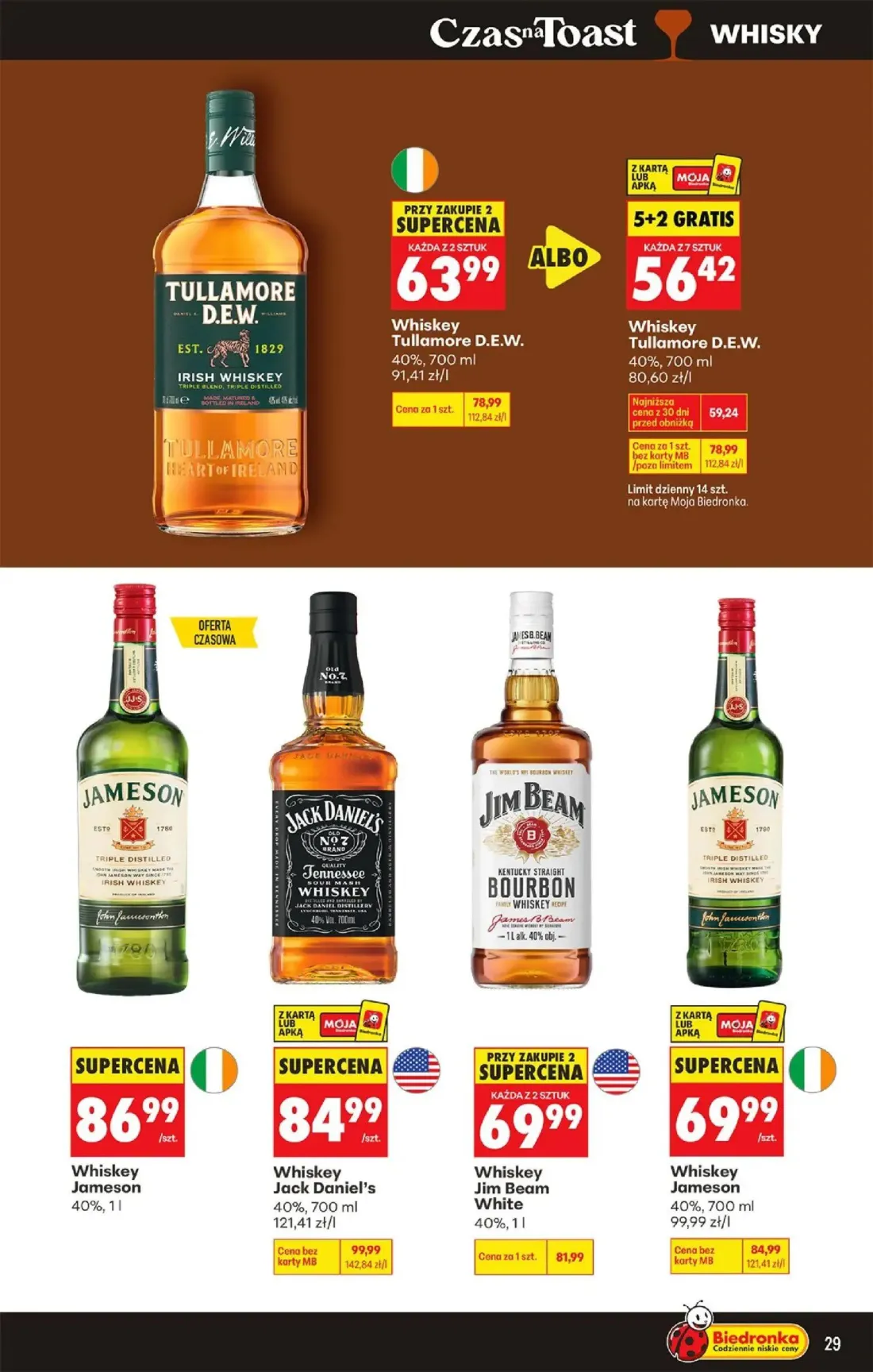 Biedronka gazetka, strona 29 z 36 — Whiskey Tullamore D.E.W., Whiskey Jack Daniel's, Whiskey Jameson