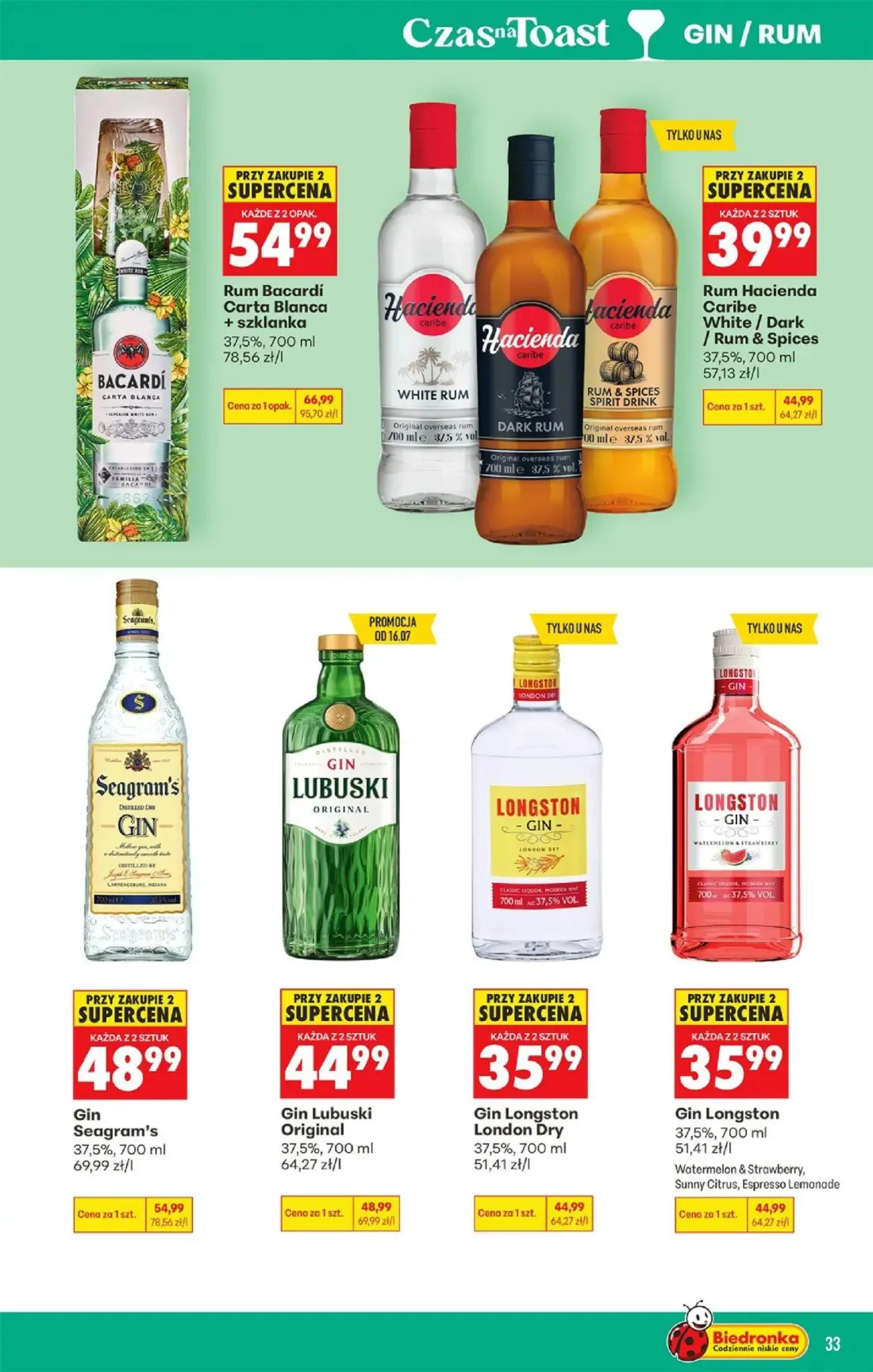 Biedronka gazetka, strona 33 z 36 — Gin Longston London Dry, Gin Longston Watermelon & Strawberry, Sunny Citrus, Espresso Le…