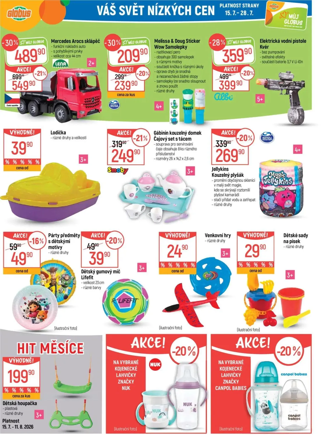 GLOBUS leták, strana 44 z 57 — Mercedes Arocs sklápěč, Elektrická vodní pistole Kvér, Melissa & Doug Sticker Wow Samolepky