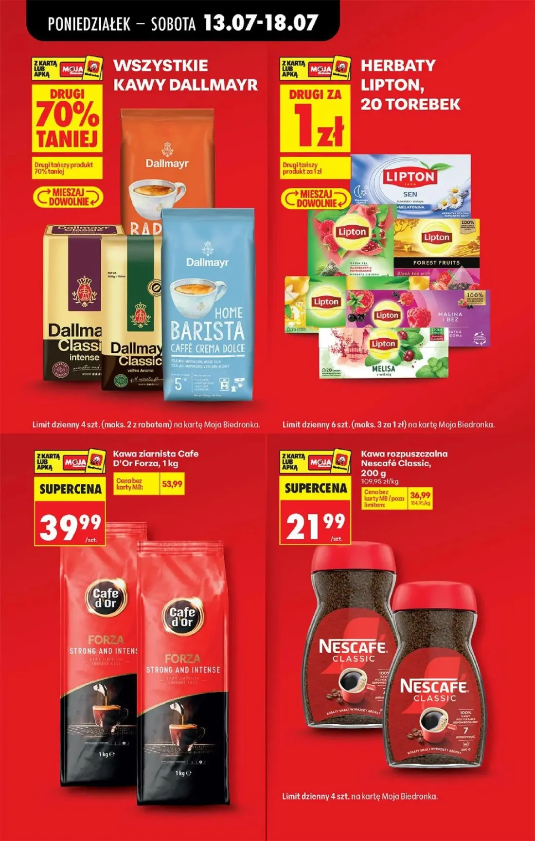 Biedronka gazetka, strona 13 z 88 — Kawa rozpuszczalna Nescafé Classic, 200 g, Kawa ziarnista Cafe D'Or Forza, HERBATY LIPTO…