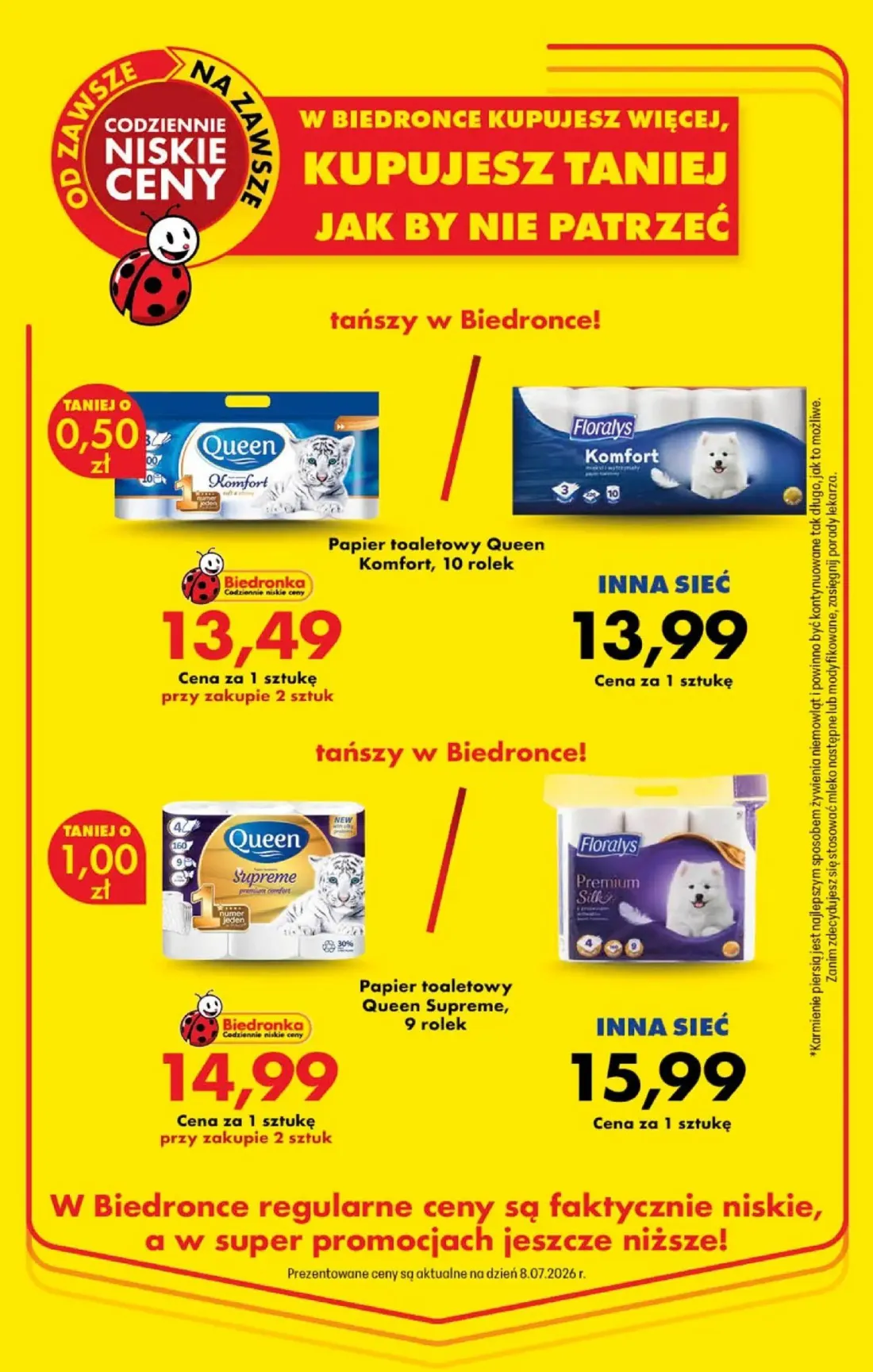 Biedronka gazetka, strona 20 z 88 — Papier toaletowy Queen Supreme, 9 rolek, Papier toaletowy Queen Komfort, 10 rolek, Flora…
