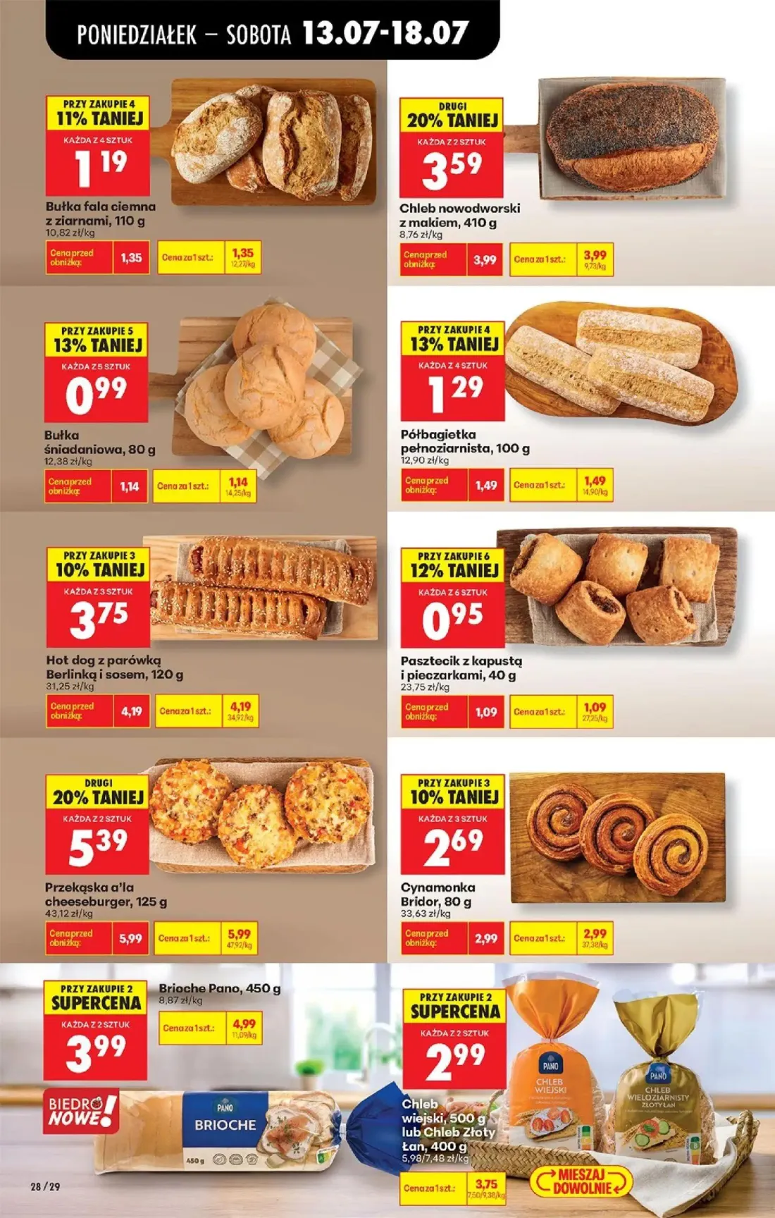 Biedronka gazetka, strona 34 z 88 — Brioche Pano, Chleb wiejski lub Chleb Złoty Łan, Przekąska a'la cheeseburger