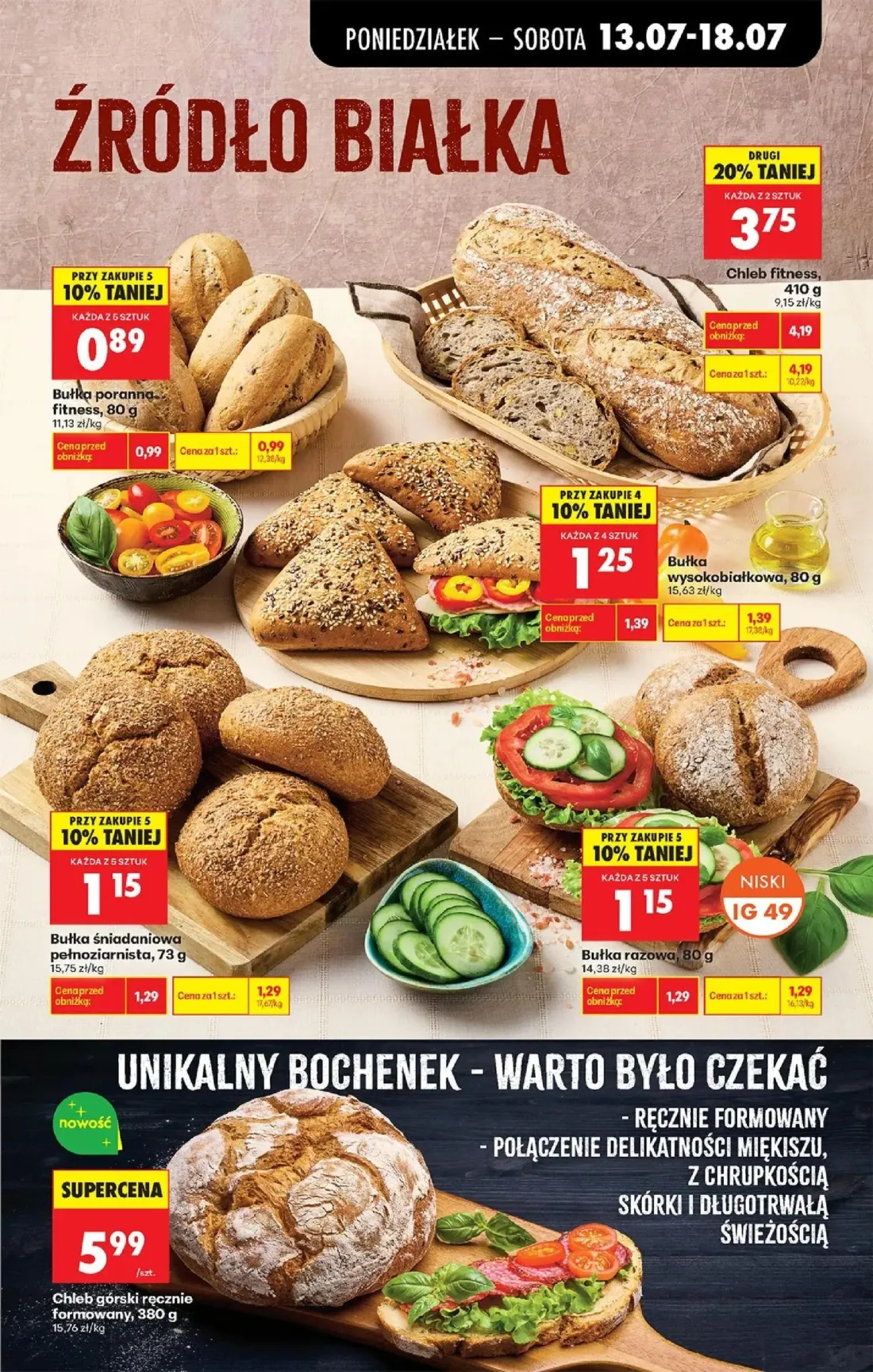 Biedronka gazetka, strona 35 z 88 — Chleb fitness, Bułka wysokobiałkowa, Bułka śniadaniowa pełnoziarnista
