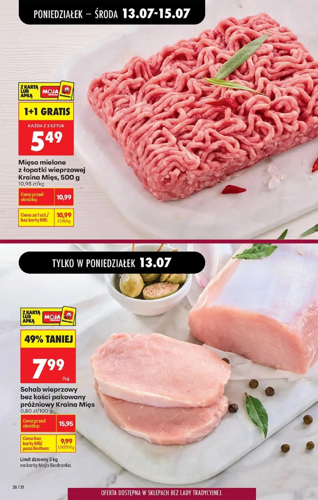 Biedronka gazetka, strona 38 z 88 — Schab wieprzowy bez kości pakowany próżniowy Kraina Mięs, Mięso mielone z łopatki wieprz…