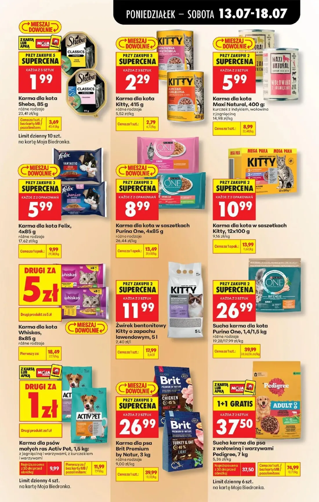 Biedronka gazetka, strona 83 z 88 — Karma dla kota Whiskas, Sucha karma dla kota Purina One, Żwirek bentonitowy Kitty o zapa…