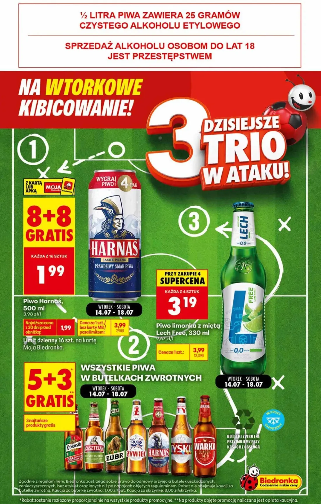 Biedronka gazetka, strona 4 z 6 — Piwo Harnaś, Piwo limonka z miętą Lech Free