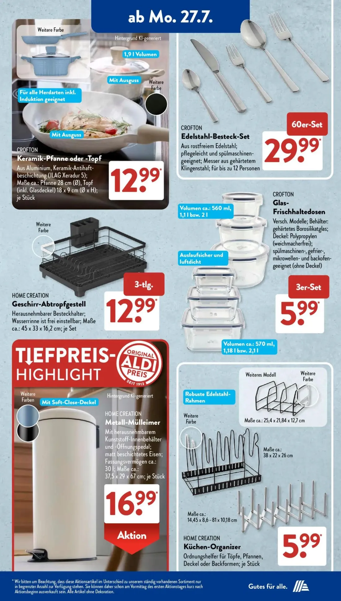 Aldi Süd Prospekt, Seite 4 von 22 — CROFTON Keramik-Pfanne oder -Topf, CROFTON Edelstahl-Besteck-Set, HOME CREATION Geschirr…