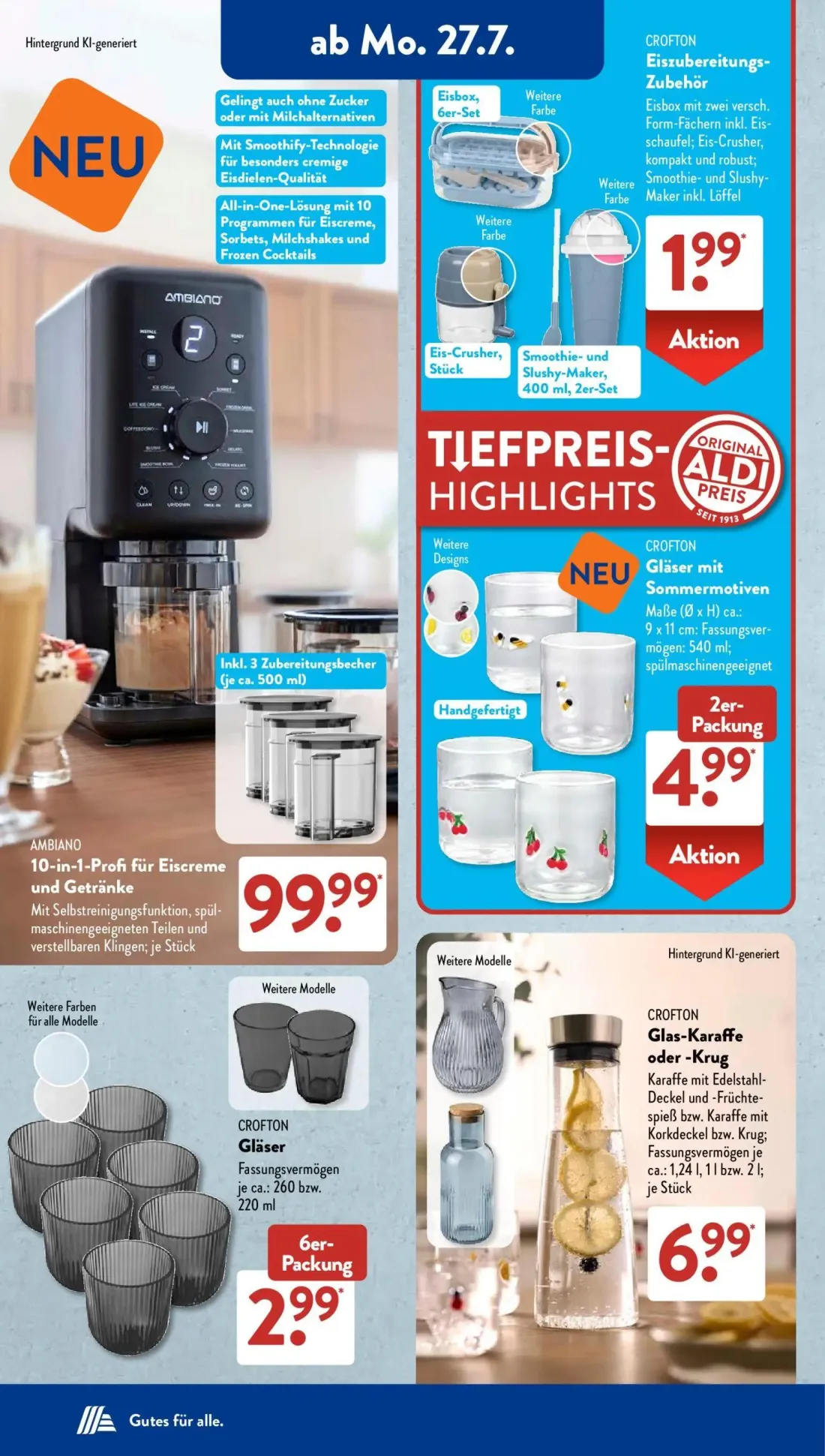 Aldi Süd Prospekt, Seite 5 von 22 — Eiszubereitungs-Zubehör, 10-in-1-Profi für Eiscreme und Getränke, Gläser mit Sommermotiv…