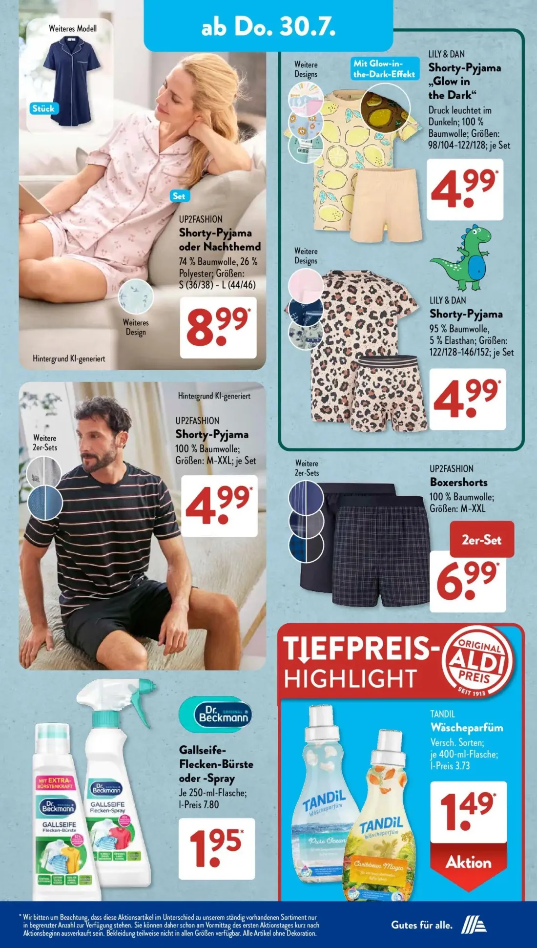 Aldi Süd Prospekt, Seite 8 von 22 — Shorty-Pyjama oder Nachthemd, Shorty-Pyjama „Glow in the Dark", Shorty-Pyjama