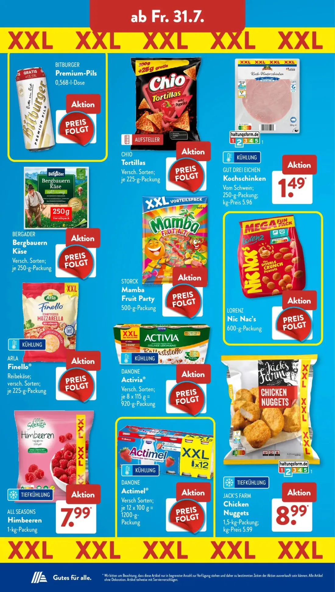 Aldi Süd Prospekt, Seite 11 von 22 — GUT DREI EICHEN Kochschinken, JACK'S FARM Chicken Nuggets, ALL SEASONS Himbeeren